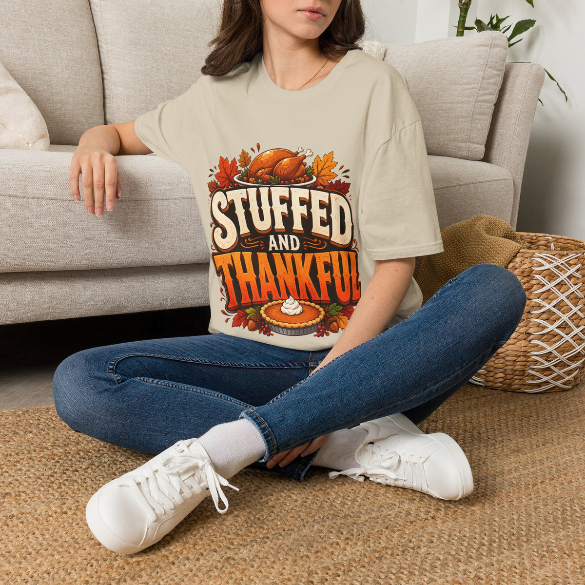 Thanksgiving T-Shirt — "Stuffed and Thankful" Turkey Design