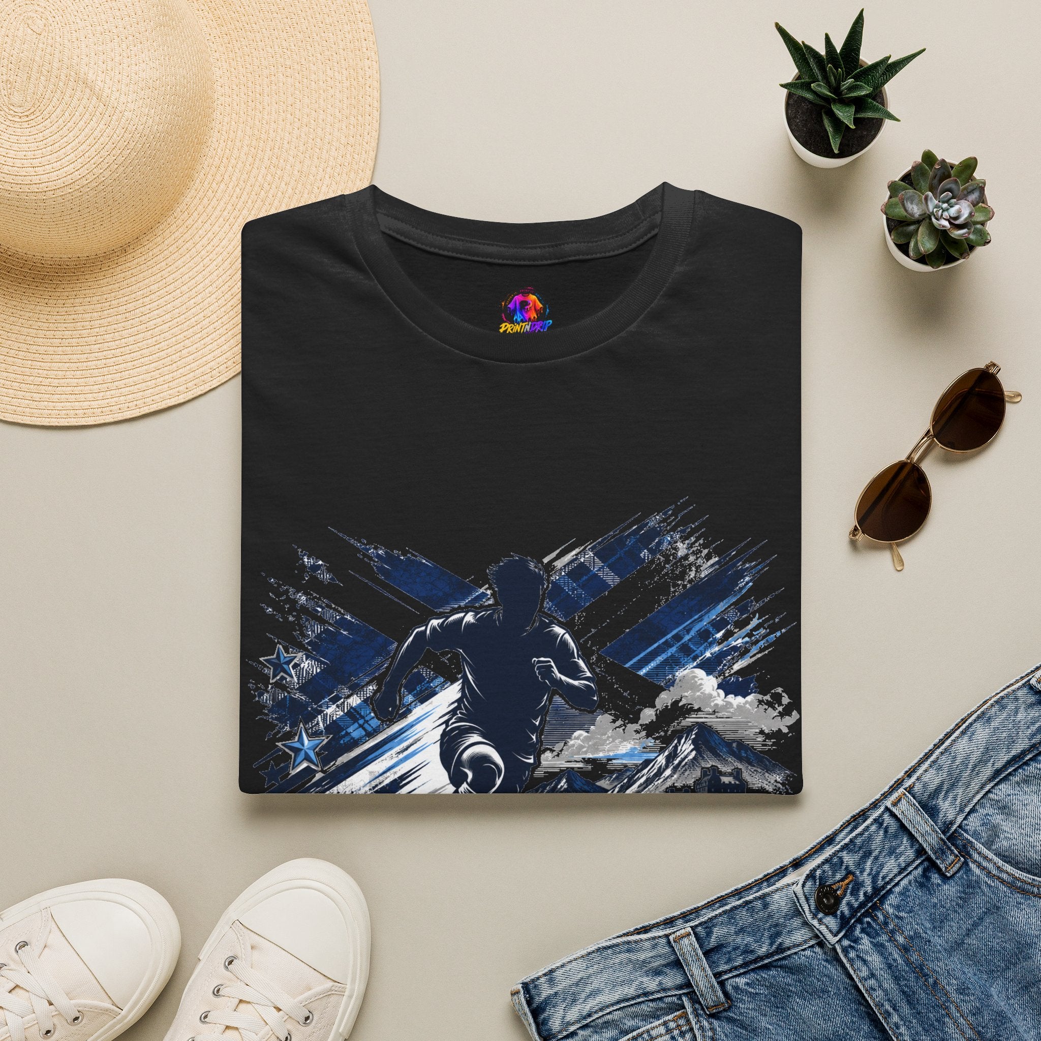 Scotland Highland Storm Soccer T-Shirt — Mountain Soccer Player Graphic Tee
