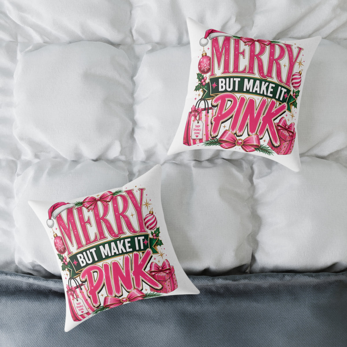 Merry But Make It Pink Christmas Pillow - Festive Pink Holiday Throw Pillow