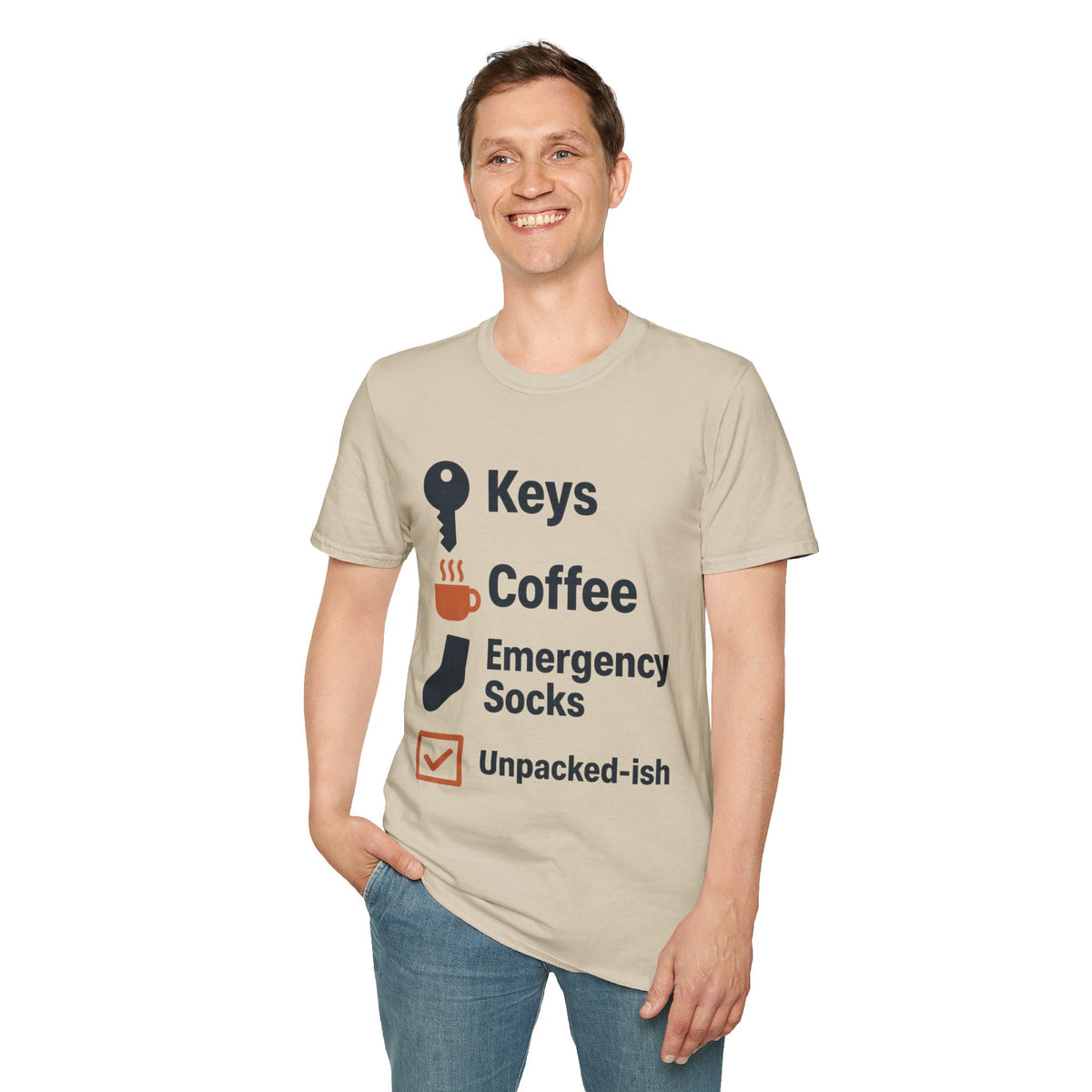 Keys, Coffee, Phone, Wallet Checklist T-Shirt — Minimal Daily Essentials Graphic Tee - Trending Now - August 2026