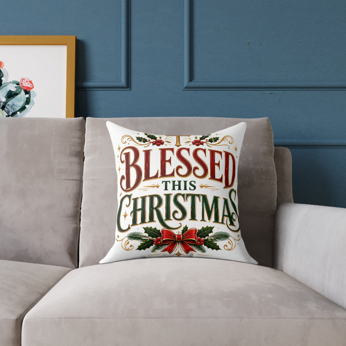 Blessed This Christmas Square Poly Canvas Pillow