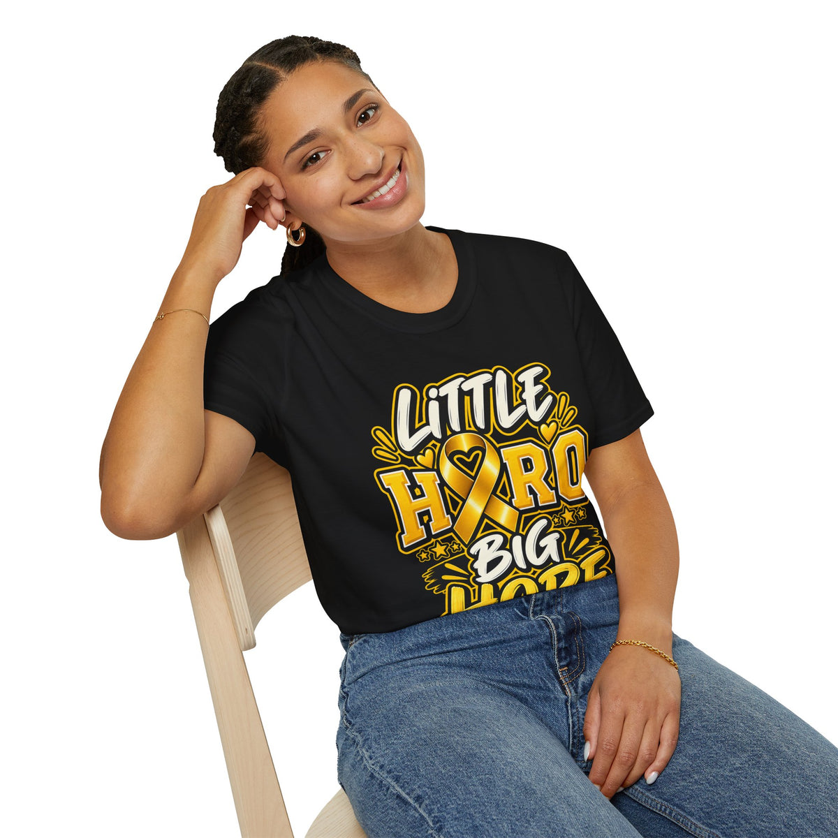 Kids Childhood Cancer Awareness T-Shirt — "Little Hero Big Hope" Gold Ribbon