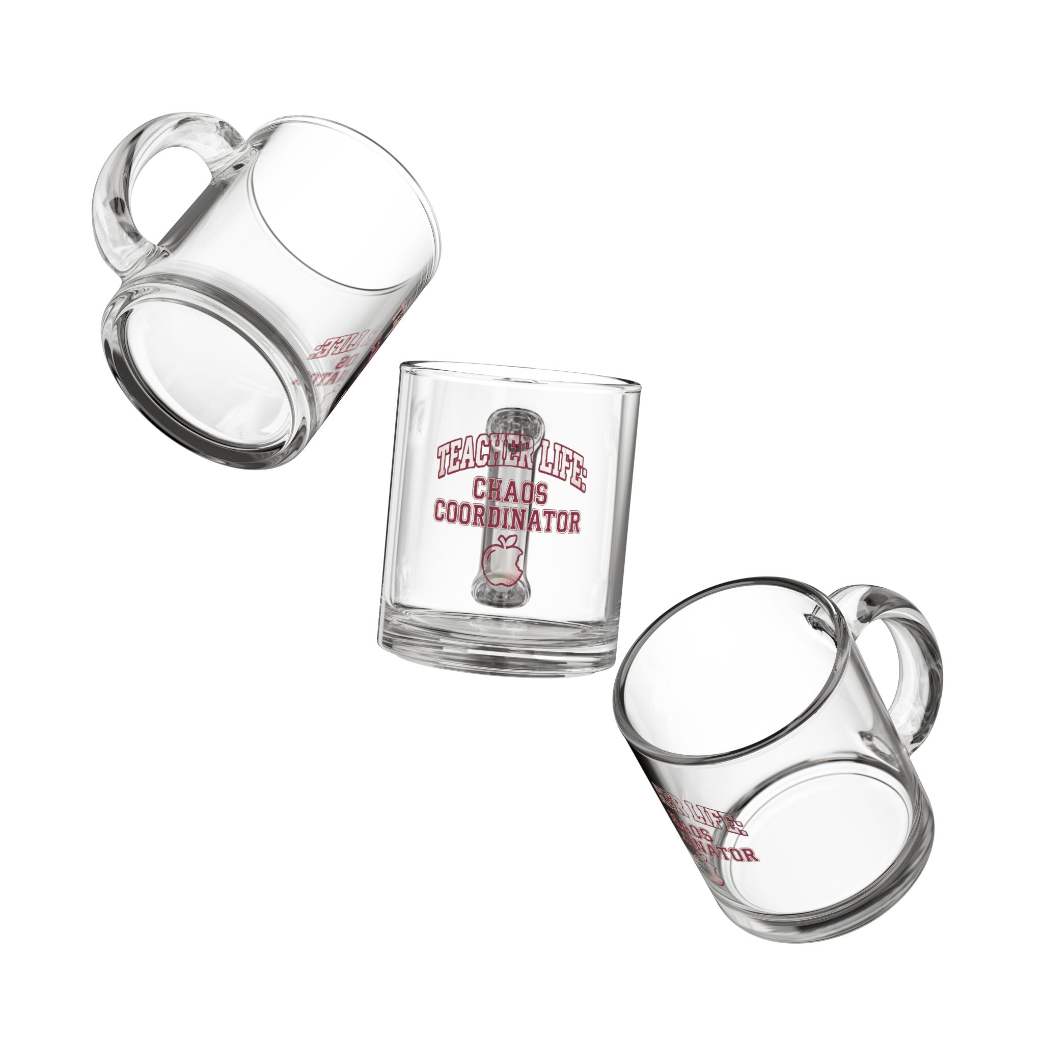Funny Glass Mug  — "Teacher Life: Chaos Coordinator" Clear 10oz Teacher Gift