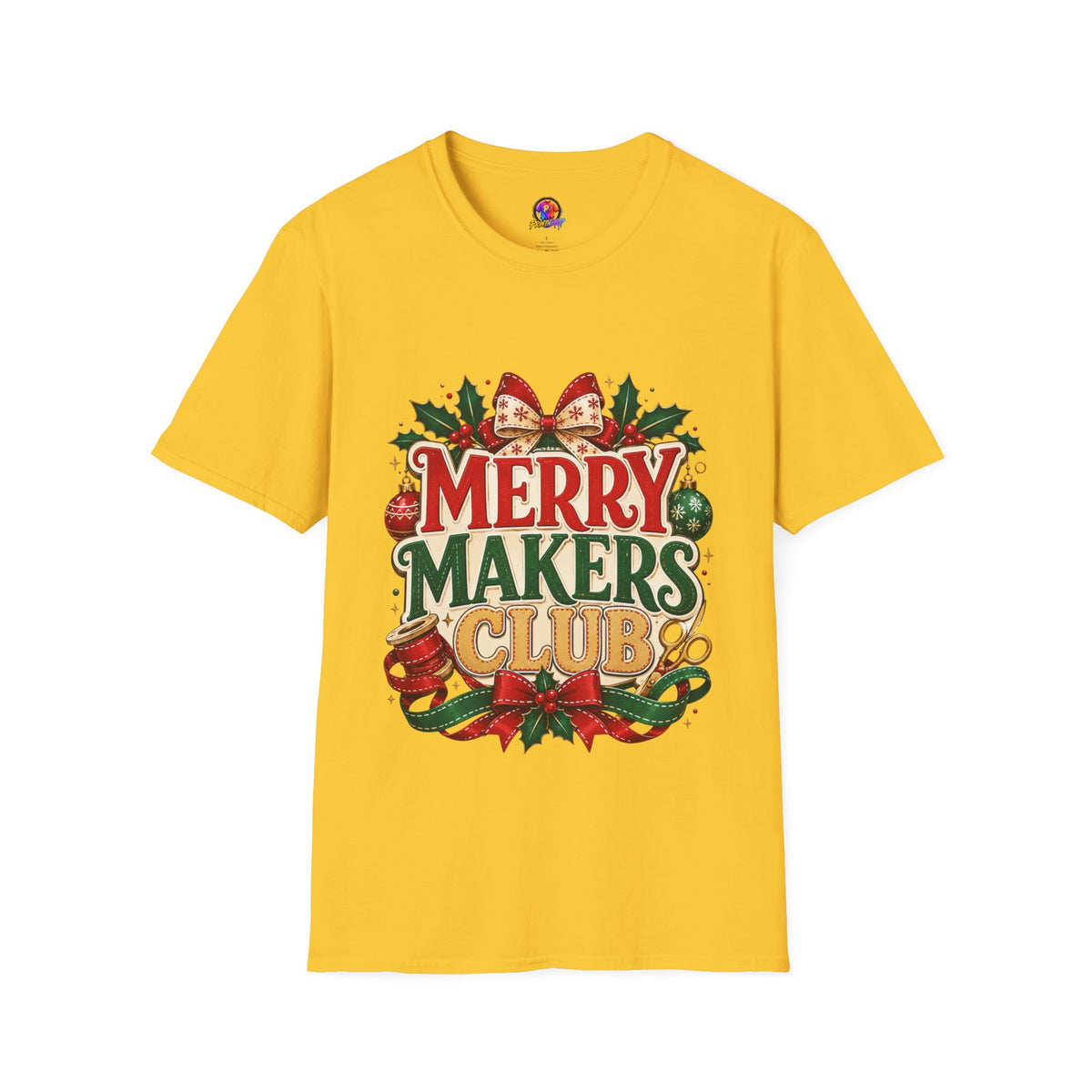 Merry Makers Club T-Shirt — Festive Christmas Holiday Tee with Holly & Bow
