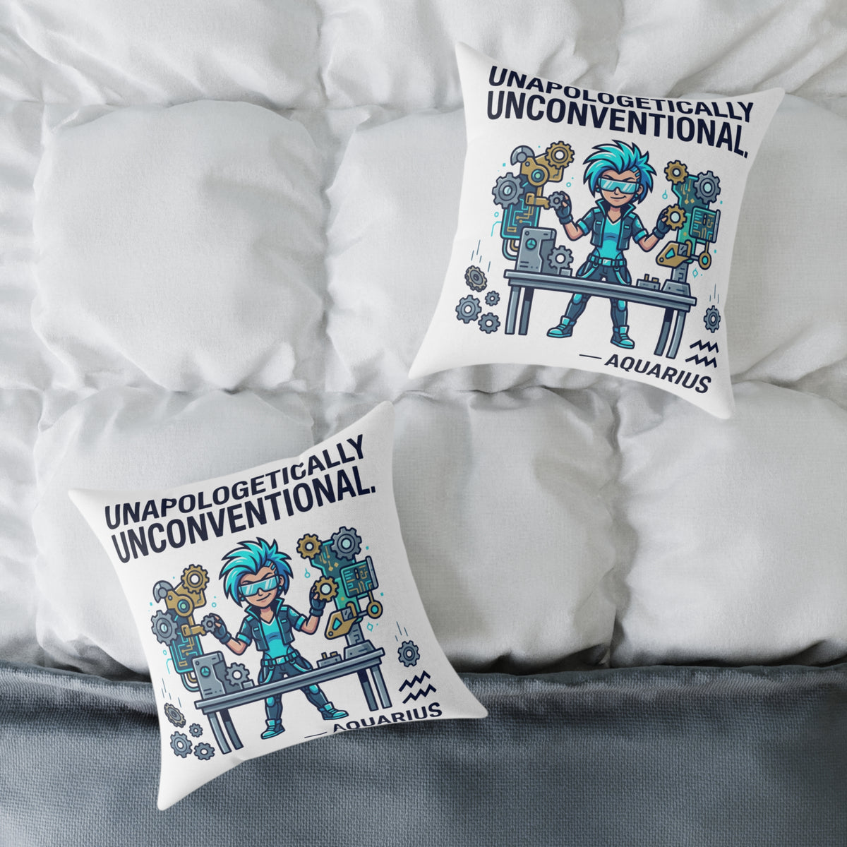 Aquarius Zodiac Unapologetically Unconventional Square Poly Canvas Pillow