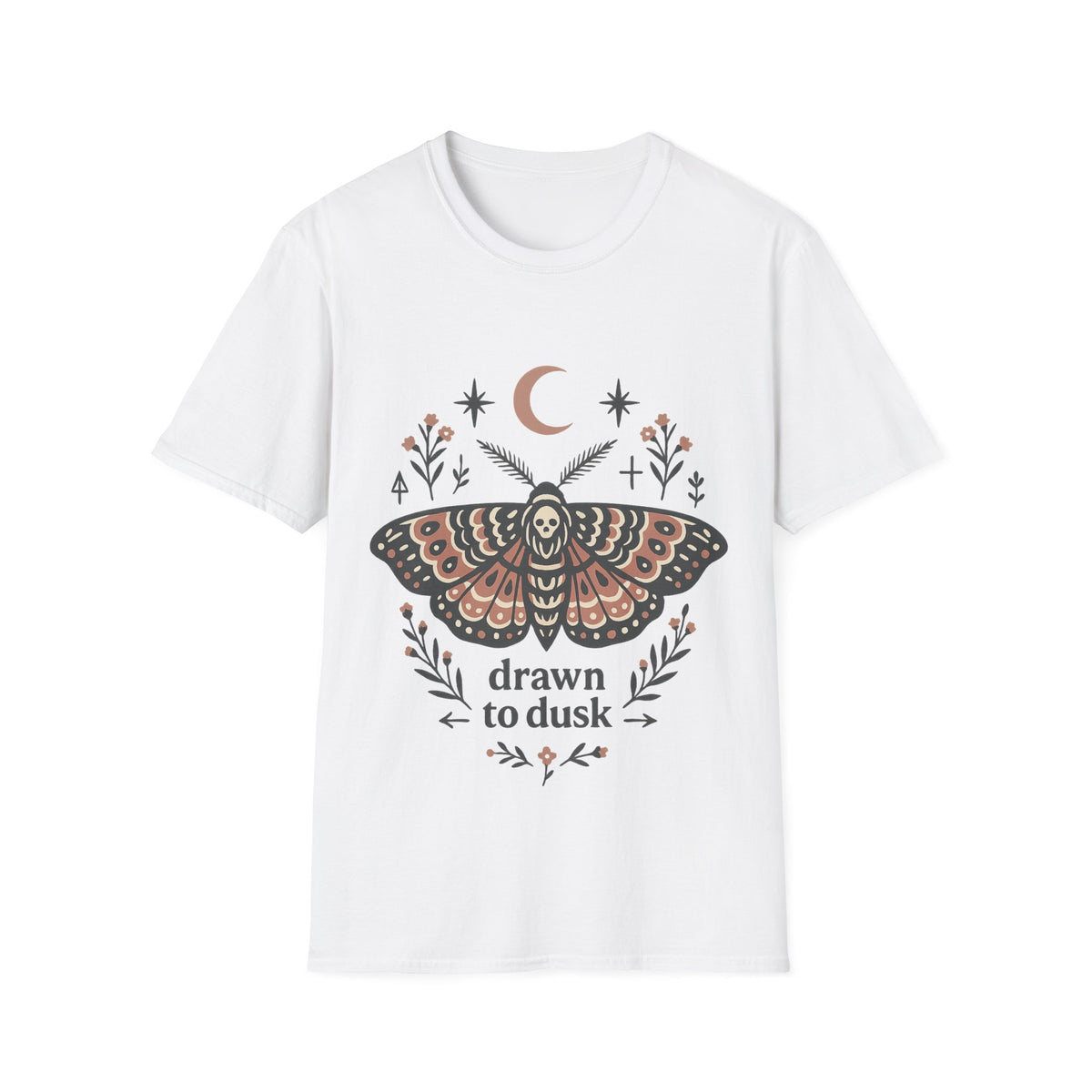 Mystic Moth T-Shirt — Crescent Moon & Floral Boho Graphic - Trending Now- August 2026