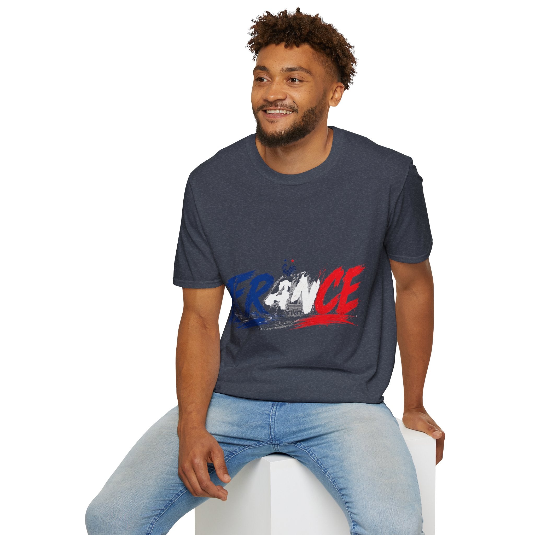 France Brushstroke Graphic T-Shirt — Tricolor Soccer/Travel Fan Tee