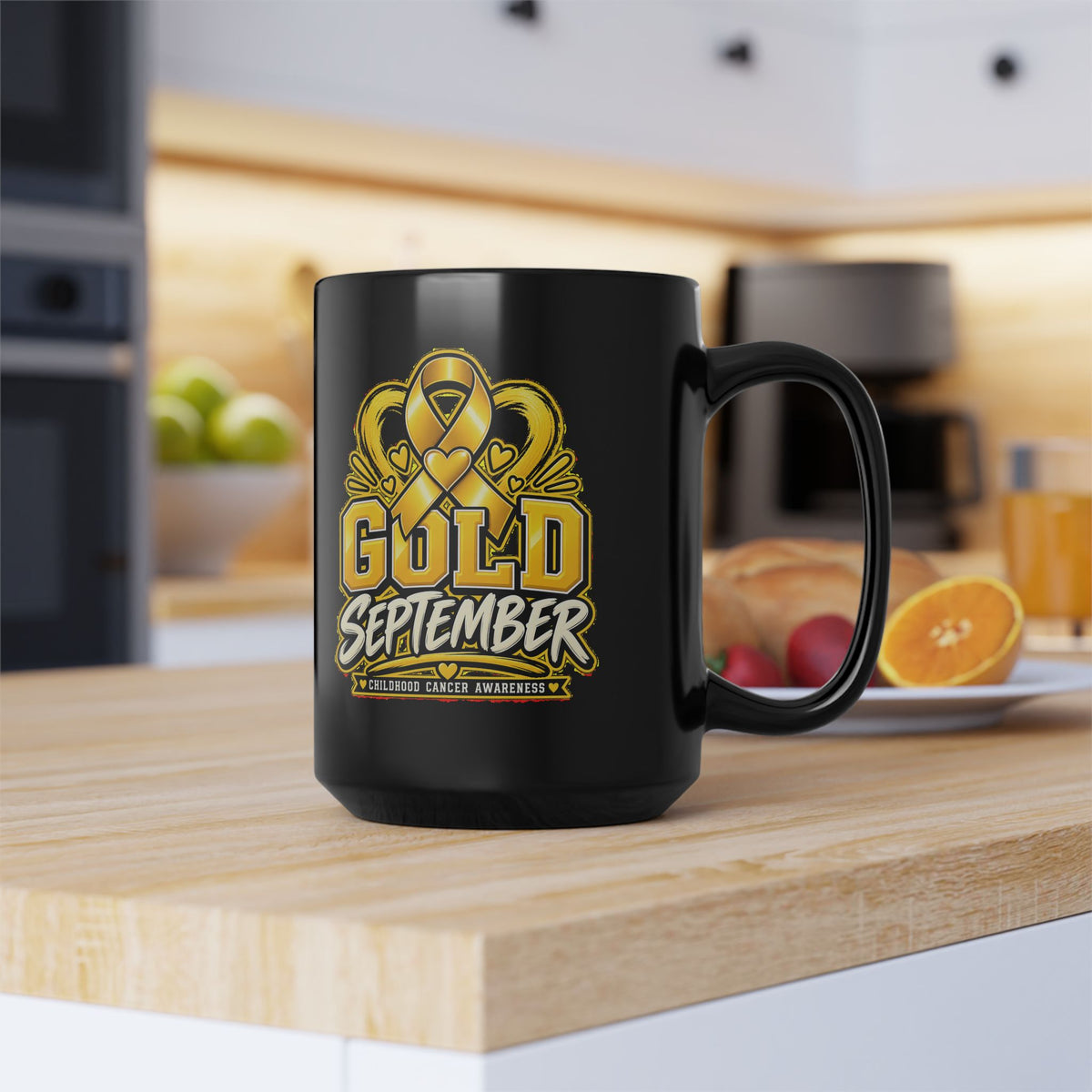 Gold September Mug — Childhood Cancer Awareness Coffee Cup (11oz/15oz)