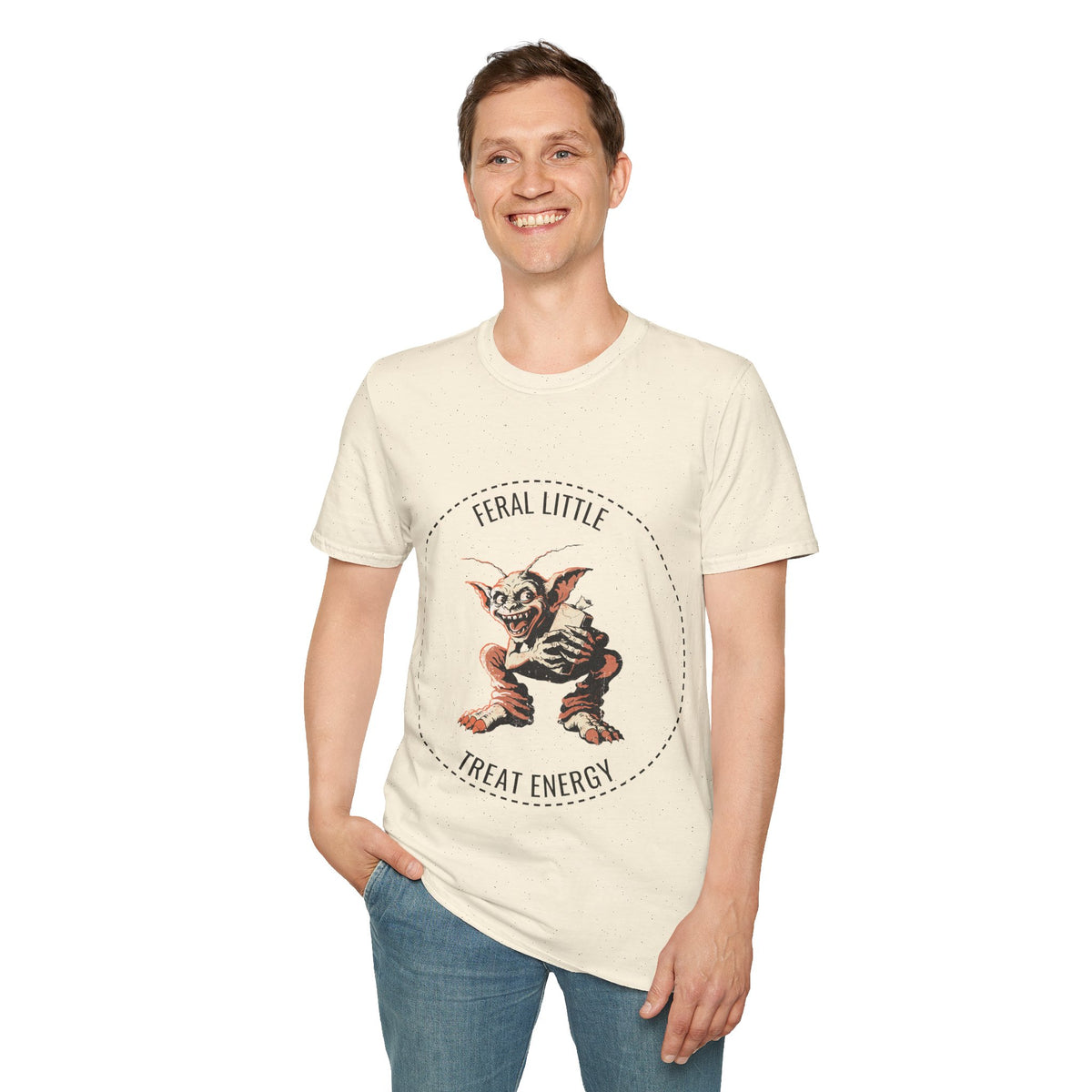 "Feral Little Treat Energy" Gremlin Graphic Tee - Funny Ironic Goblin Meme White T-Shirt - Trending Now - September 2026
