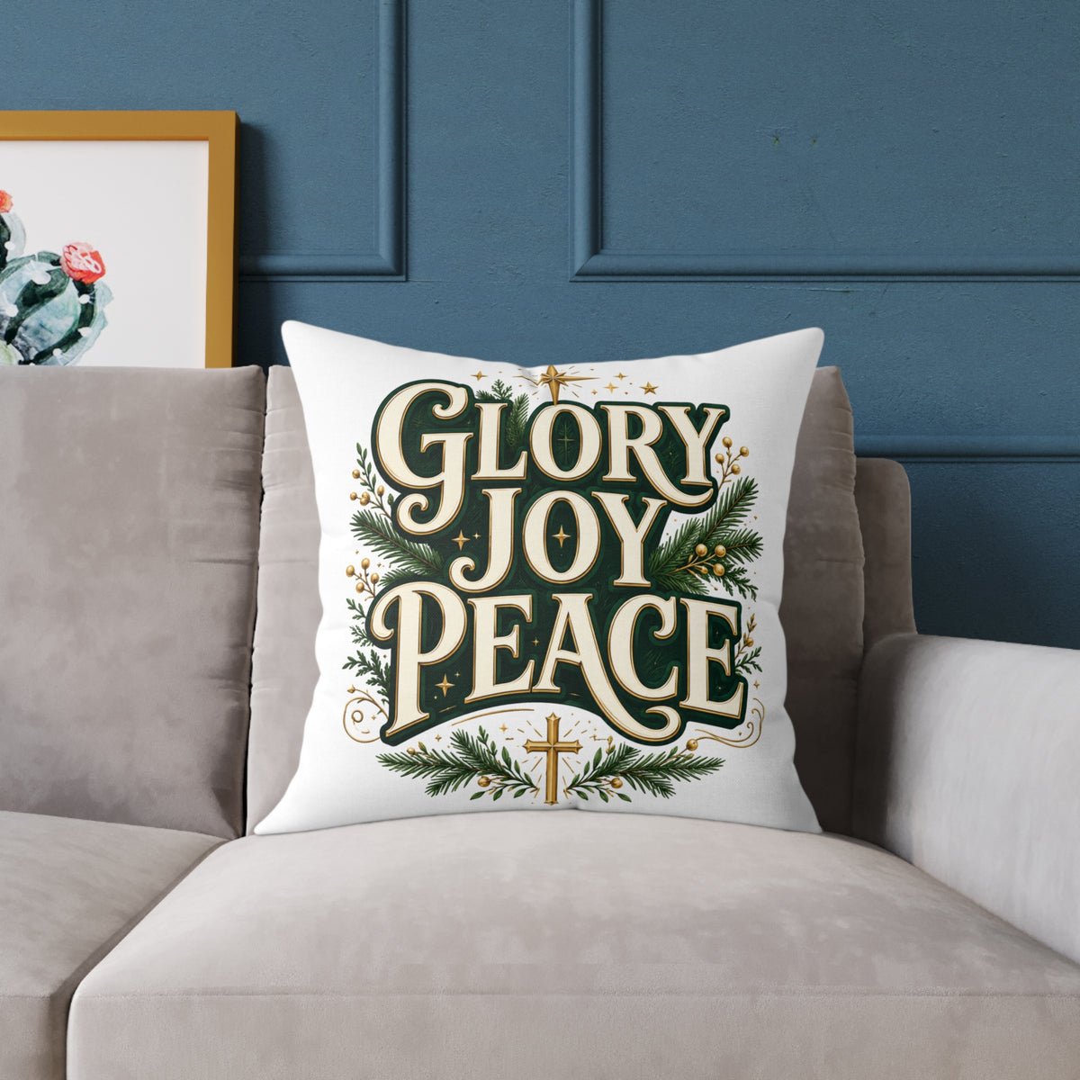 Glory Joy Peace Christmas Pillow – Festive Faith Holiday Throw Pillow
