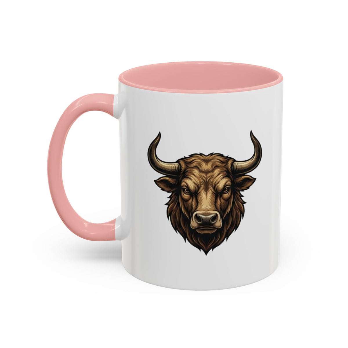 Taurus Bull Head Accent Coffee Mug — Rustic Bull Illustration Ceramic Mug