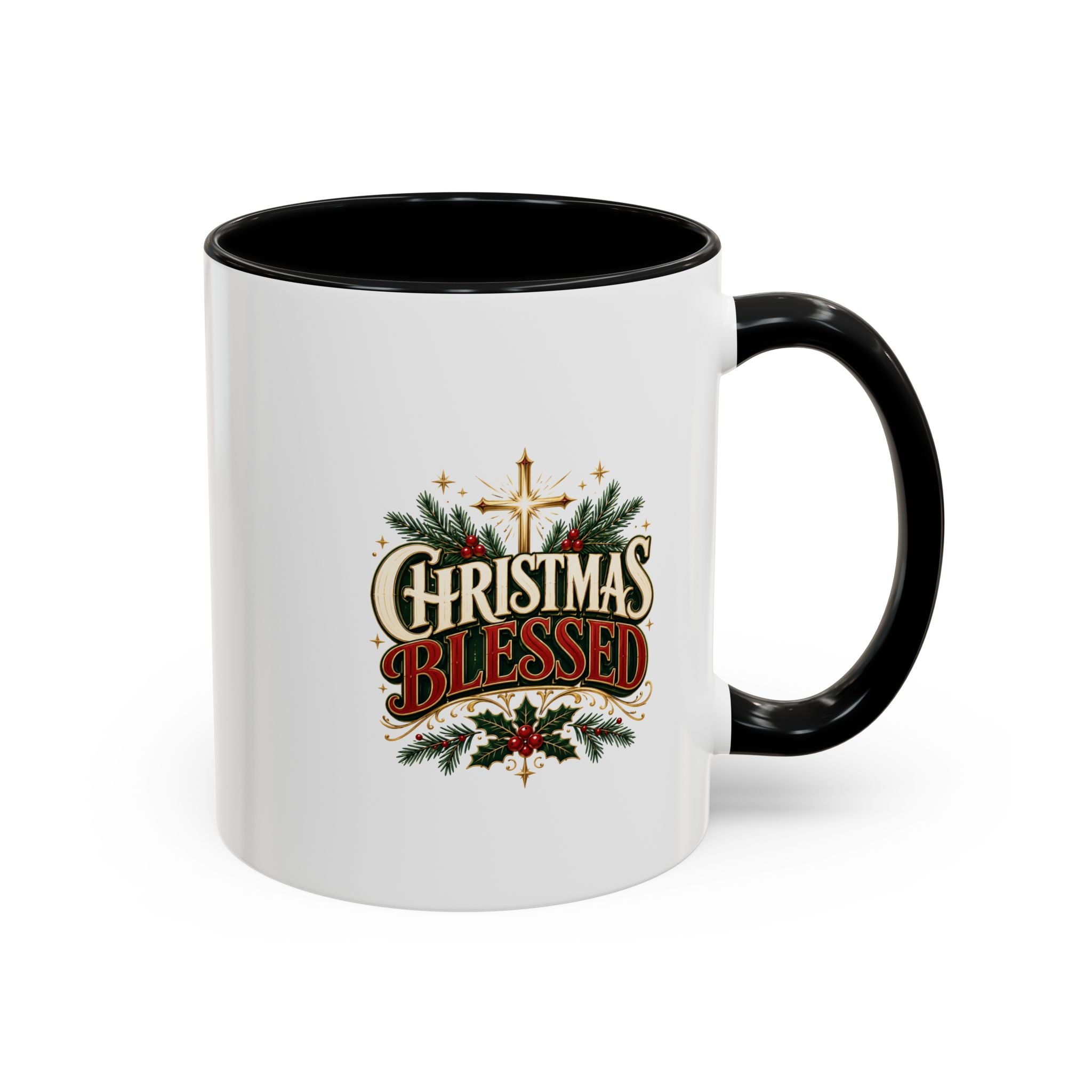 Christmas Blessed Accent Coffee Mug – Holiday Pine & Holly