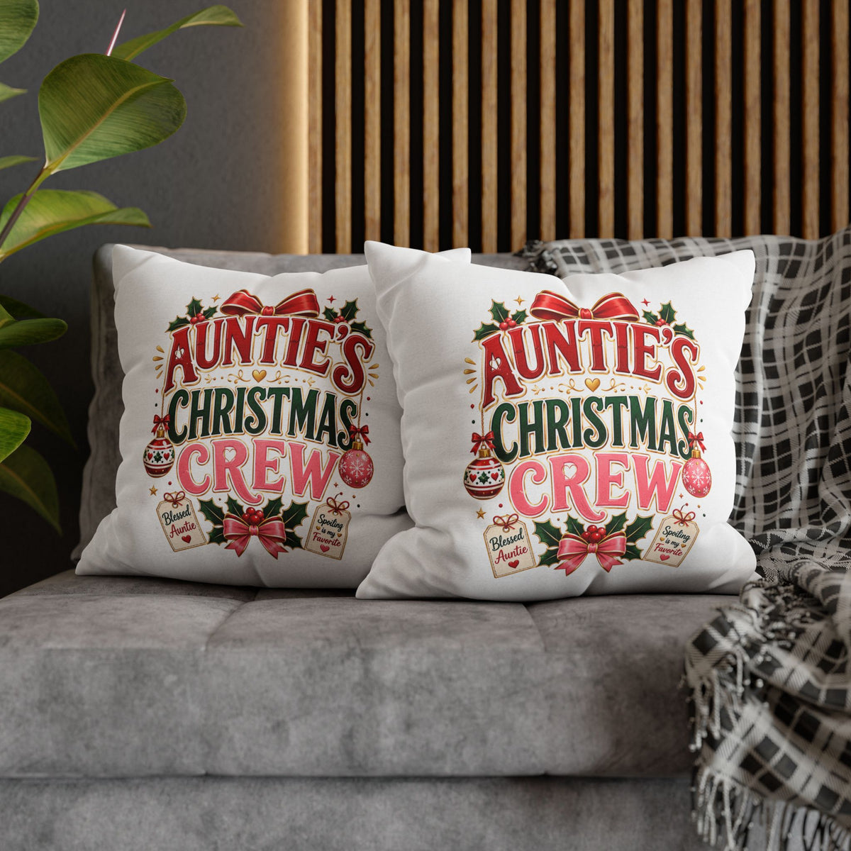 Auntie's Christmas Crew Pillowcase — Festive Holiday Decorative Throw Pillow