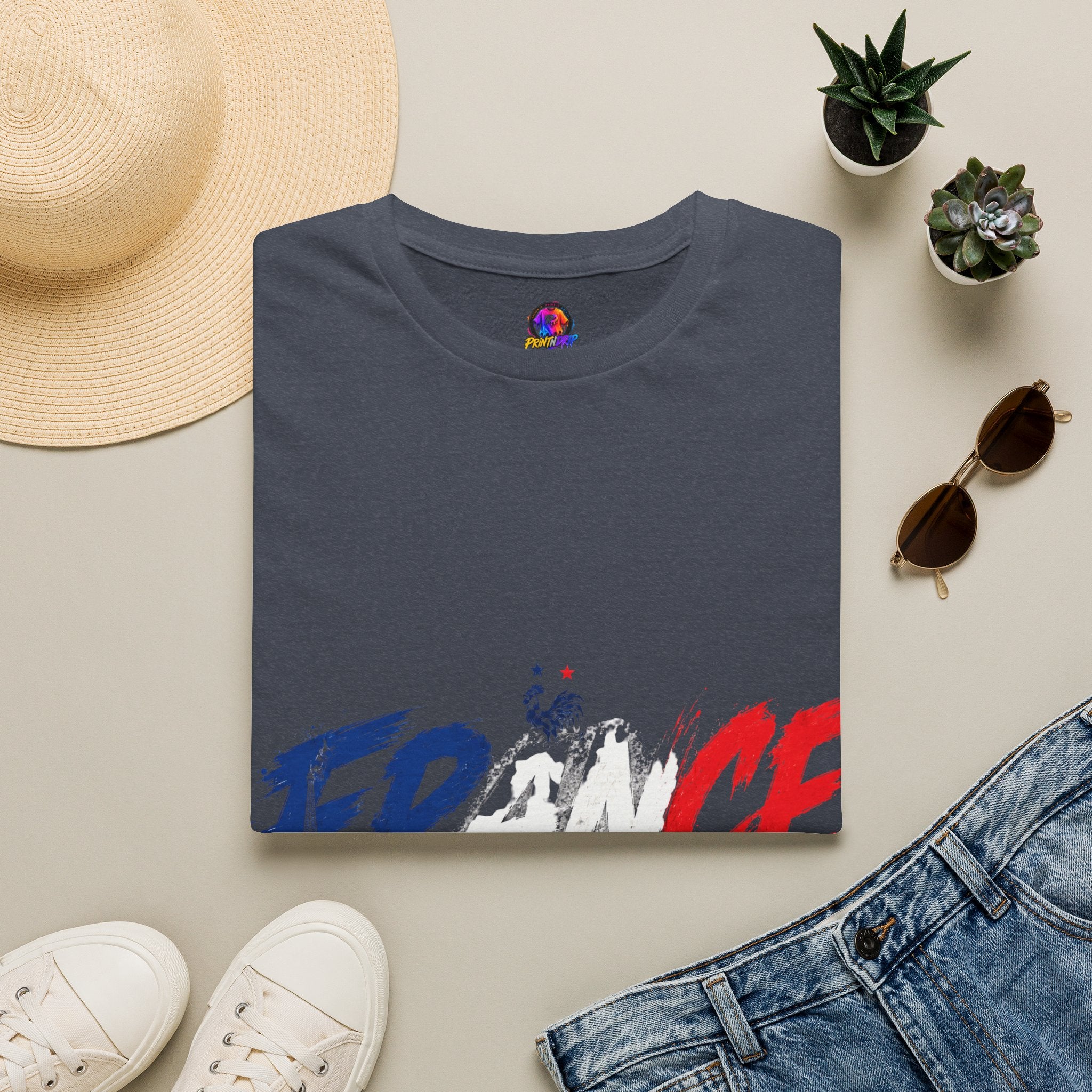 France Brushstroke Graphic T-Shirt — Tricolor Soccer/Travel Fan Tee