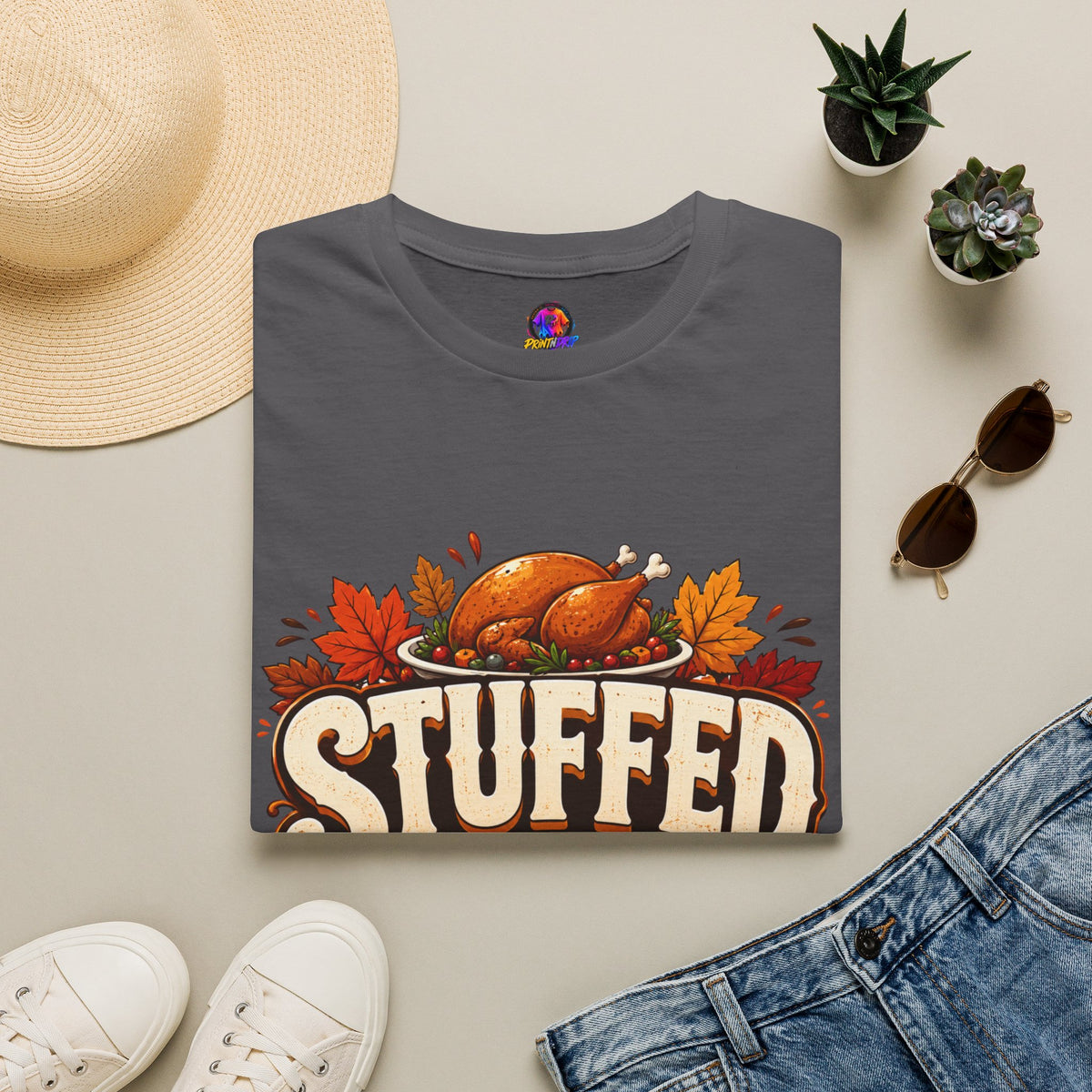 Thanksgiving T-Shirt — "Stuffed and Thankful" Turkey Design