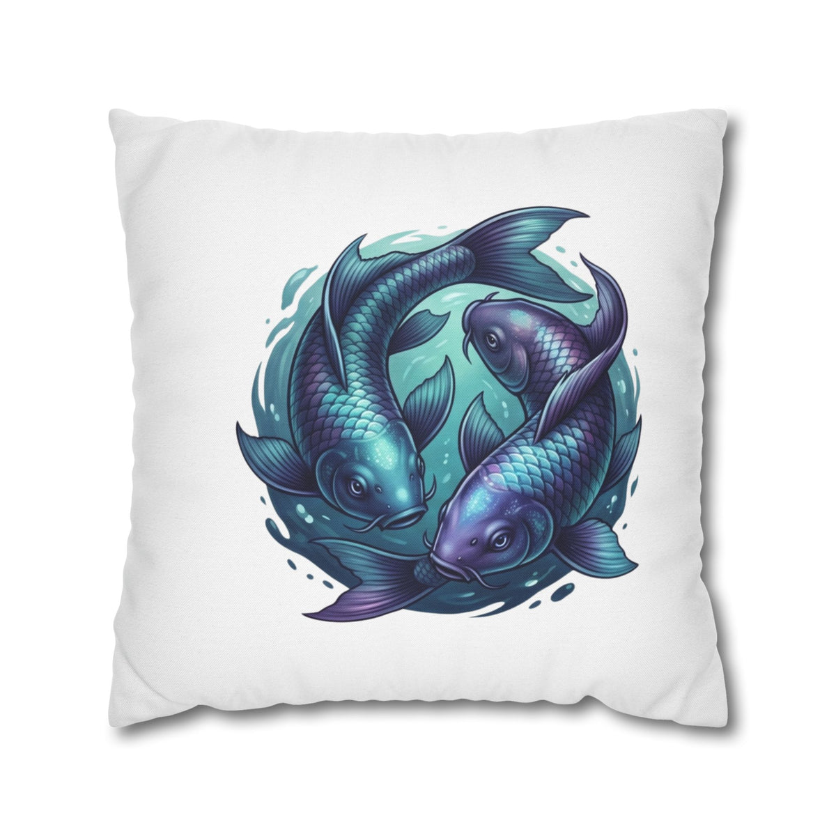 Pisces Koi Fish Decorative Pillowcase — Blue Yin Yang Aquatic Throw Pillow Cover