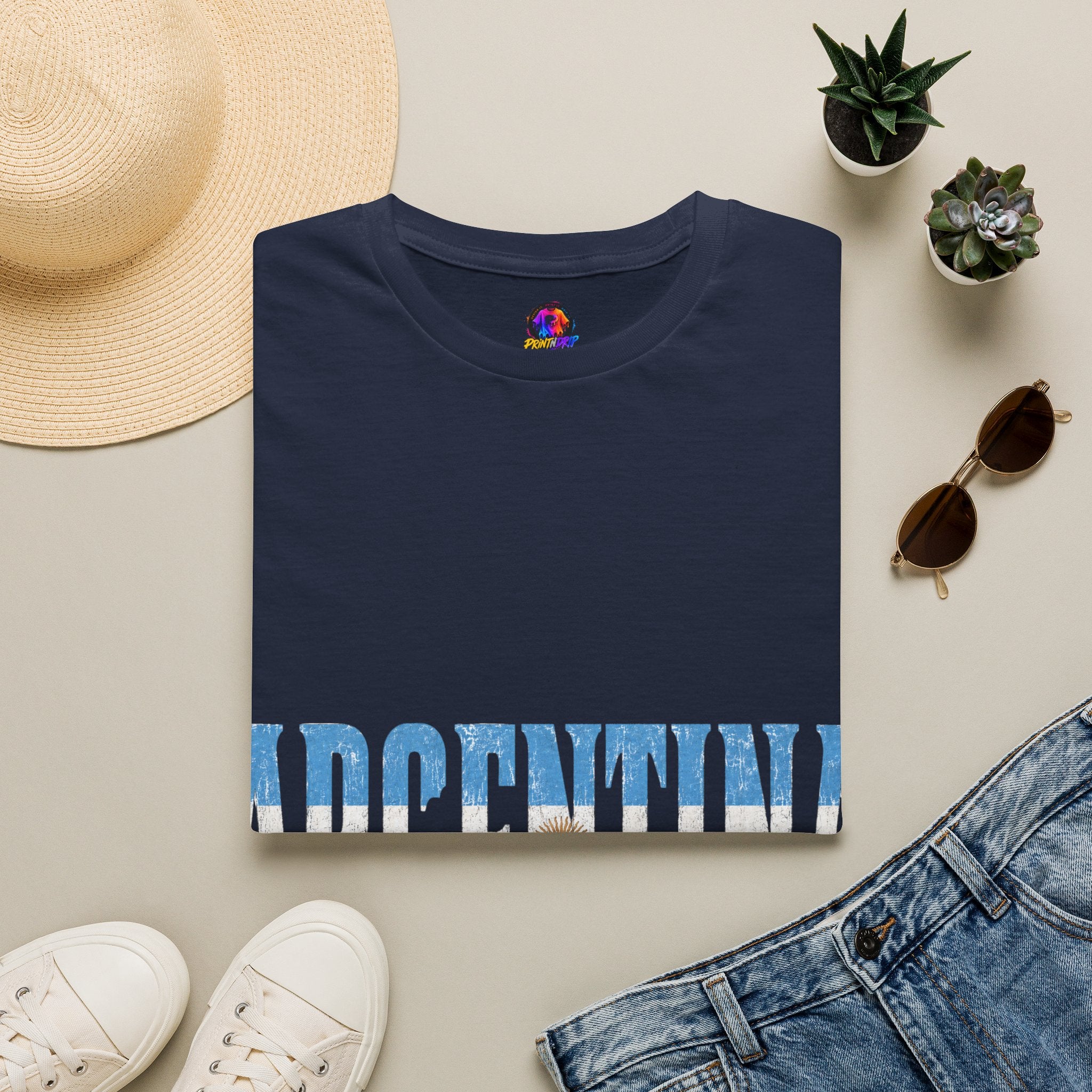 Argentina Beach Vibes T-Shirt — Distressed Blue "ARGENTINA" Graphic