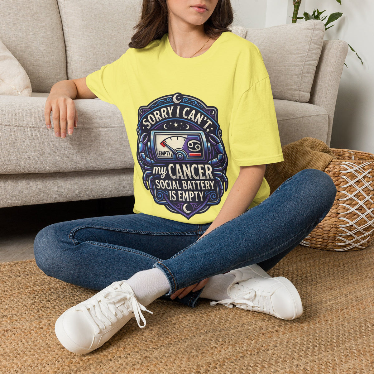 Cancer Support T-Shirt — "Sorry I Can't, My Cancer Social Battery Is Empty"