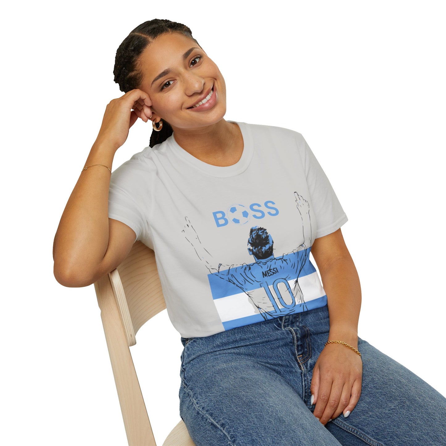Soccer Boss T‑Shirt — 'BOSS' Striped Football Player Graphic Tee