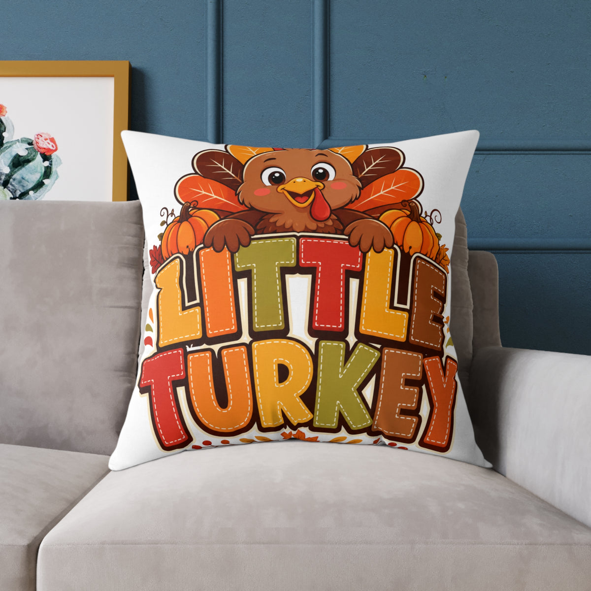 Little Turkey Thanksgiving Pillow — Cute Kids Holiday Throw Pillow