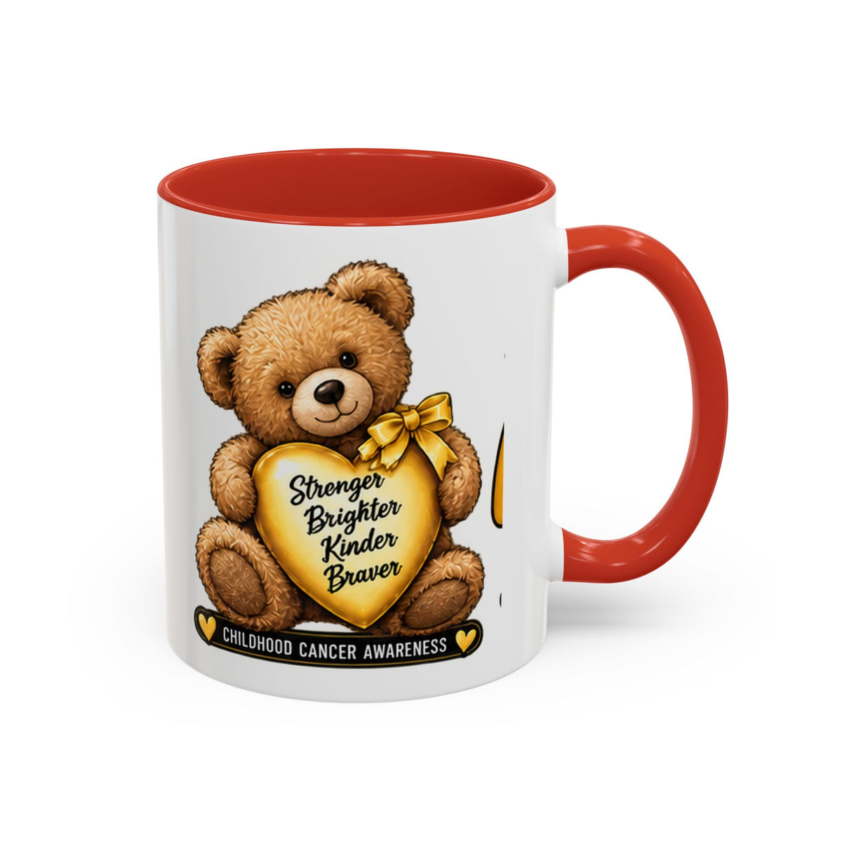 Gold Ribbon Teddy Bear Childhood Cancer Awareness Accent Mug (11/15oz)