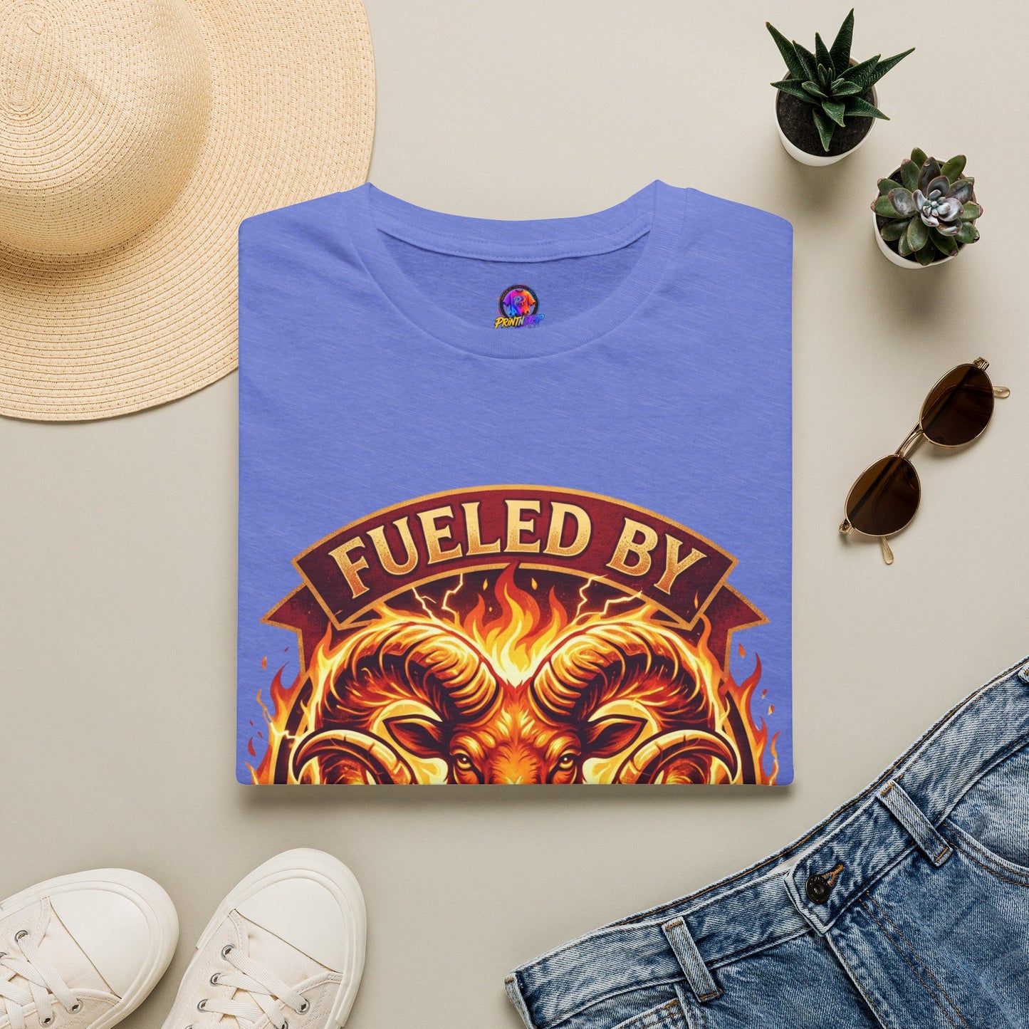 Fueled By Fire & Aries Energy T-Shirt — Zodiac Ram Graphic Tee