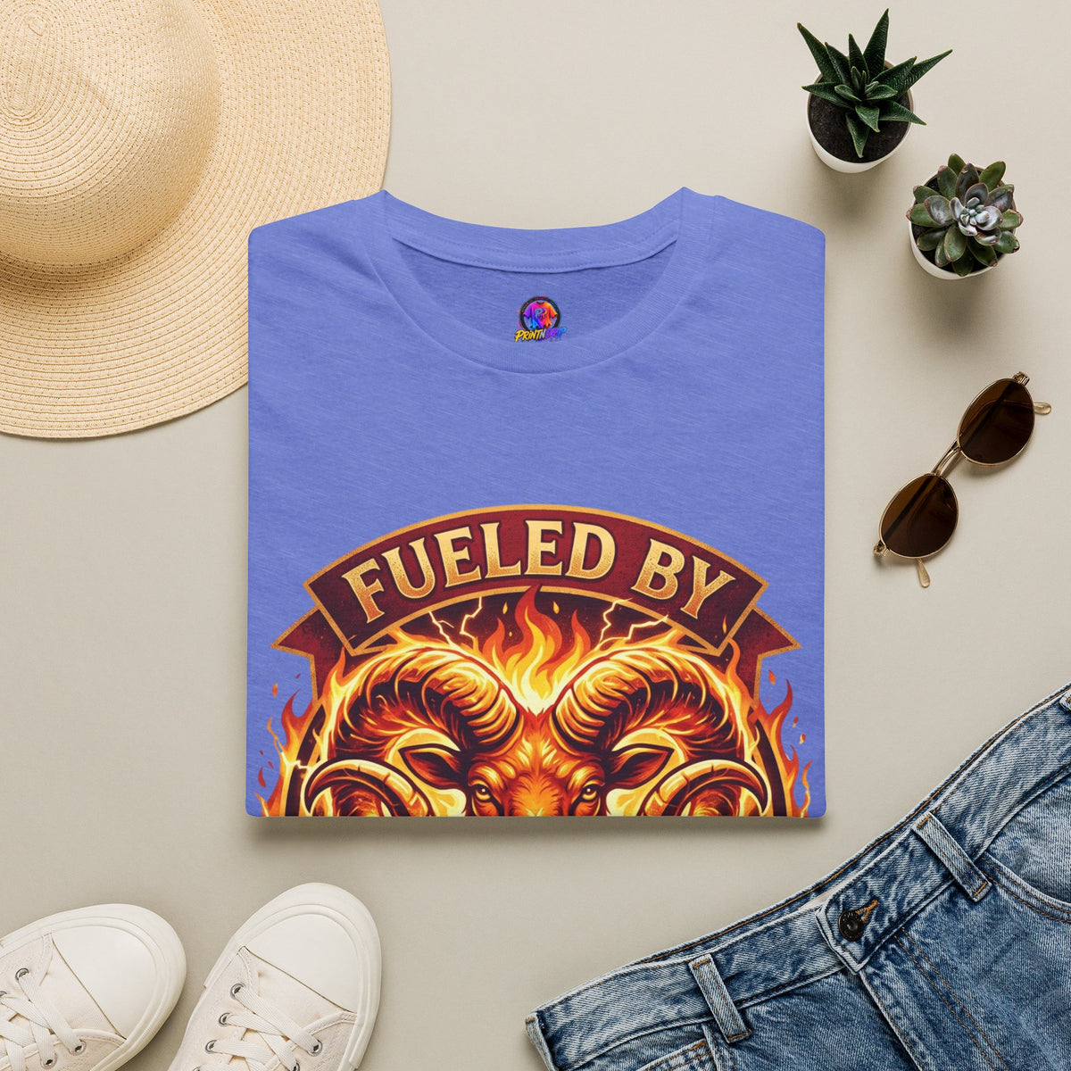 Aries Zodiac Fueled By Fire & Aries Energy T-Shirt — Zodiac Ram Graphic Tee