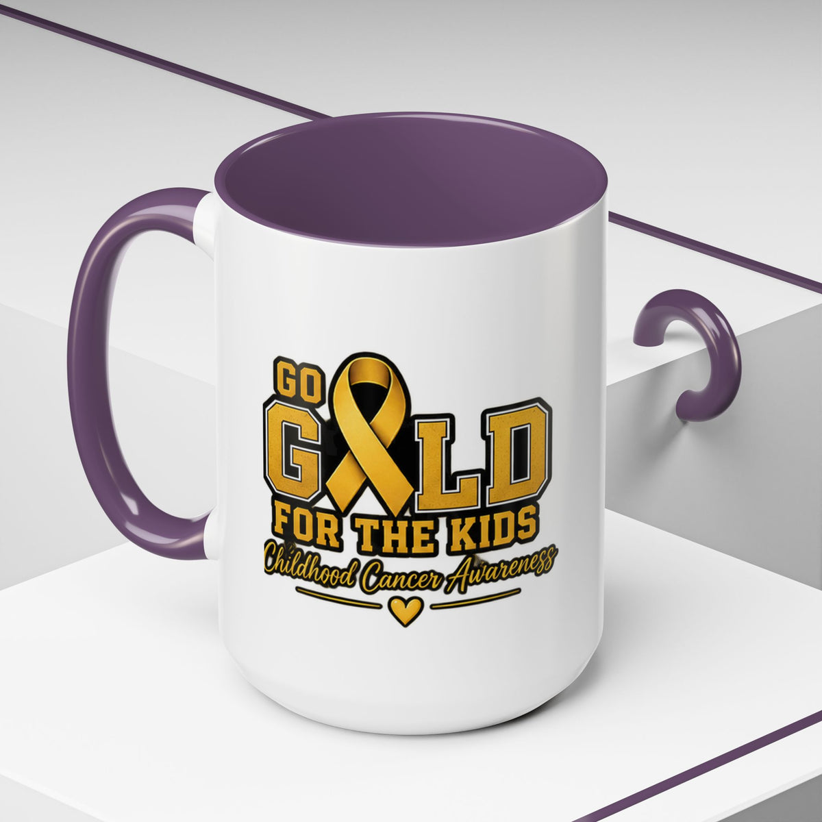 Gold For The Kids Coffee Mug — Childhood Cancer Awareness Accent Mug (11/15oz)