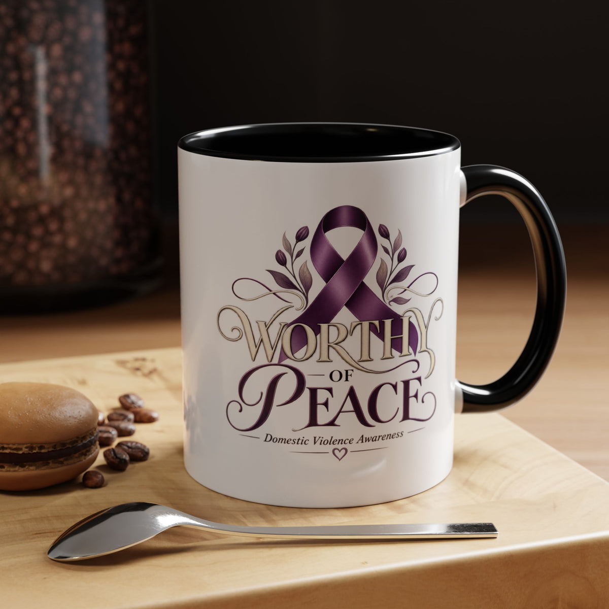 Worth of Peace Accent Coffee Mug — Domestic Violence Awareness Ribbon (11/15oz)