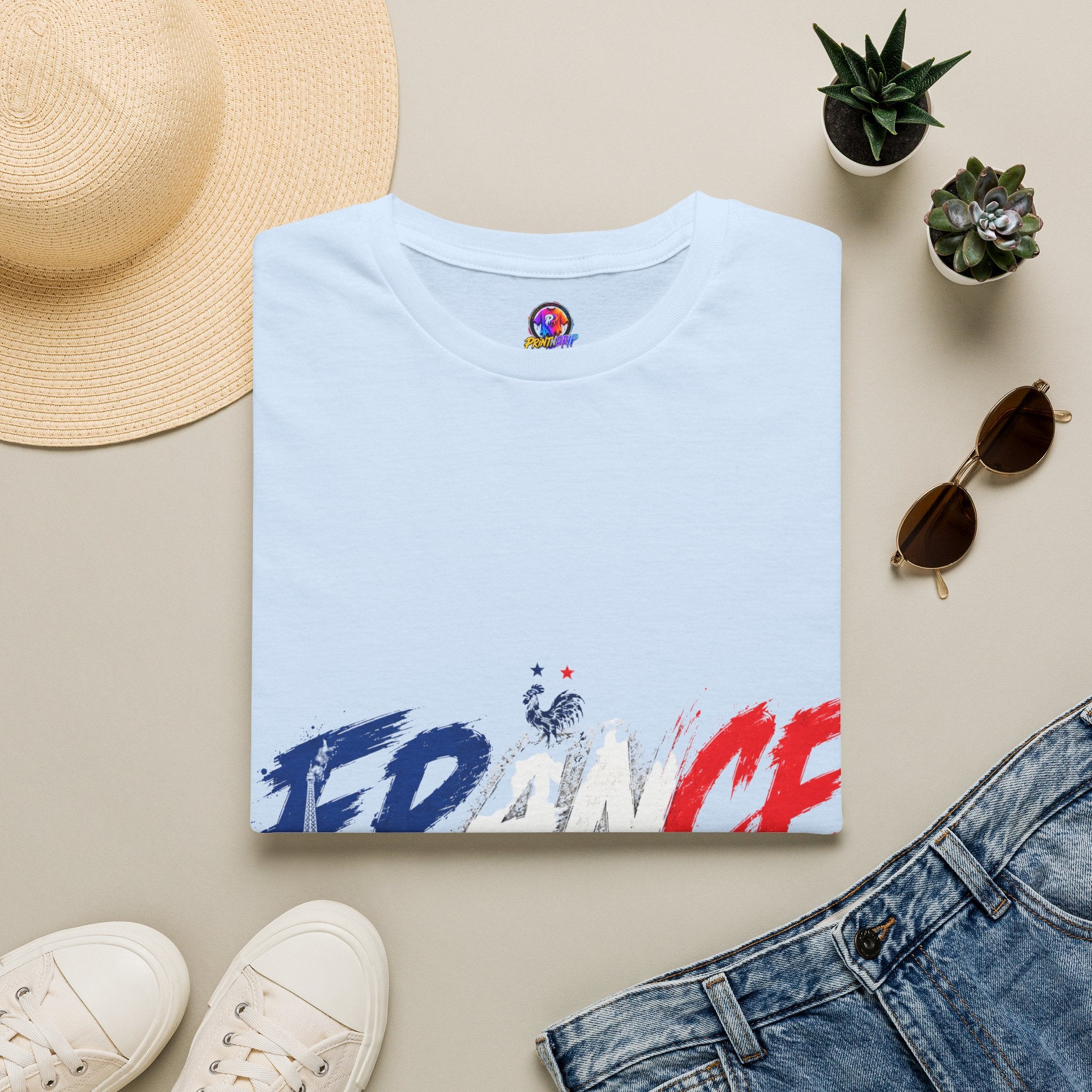 France Brushstroke Graphic T-Shirt — Tricolor Soccer/Travel Fan Tee