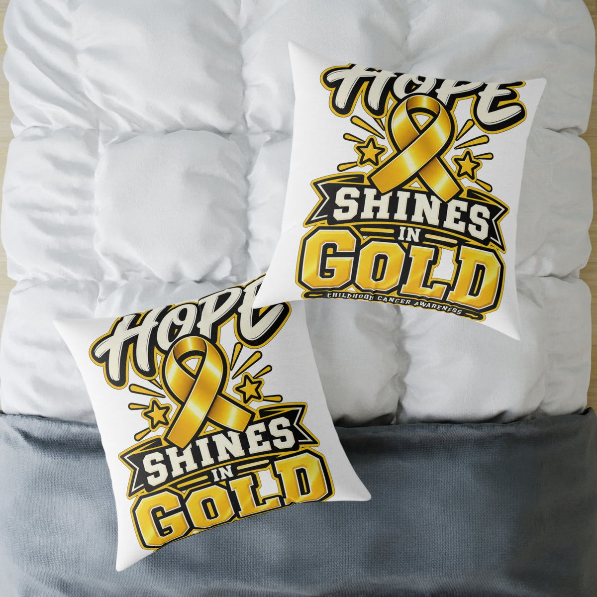 Childhood Cancer Hope Shines in Gold Awareness Ribbon Square Pillow
