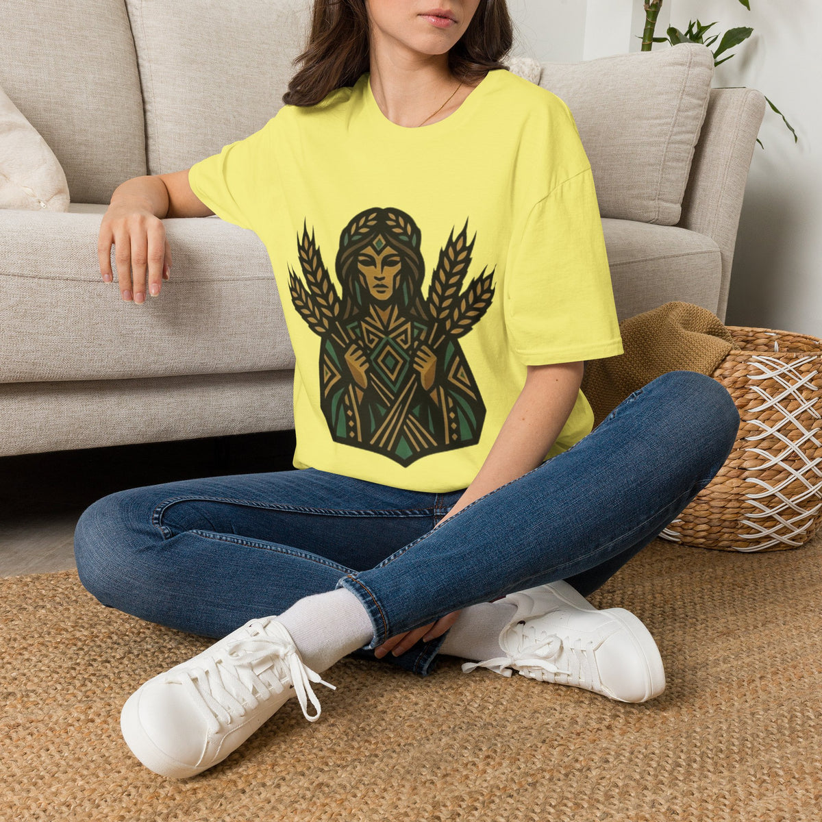 Harvest Goddess T-Shirt — Wheat Spirit Floral Pagan Shirt