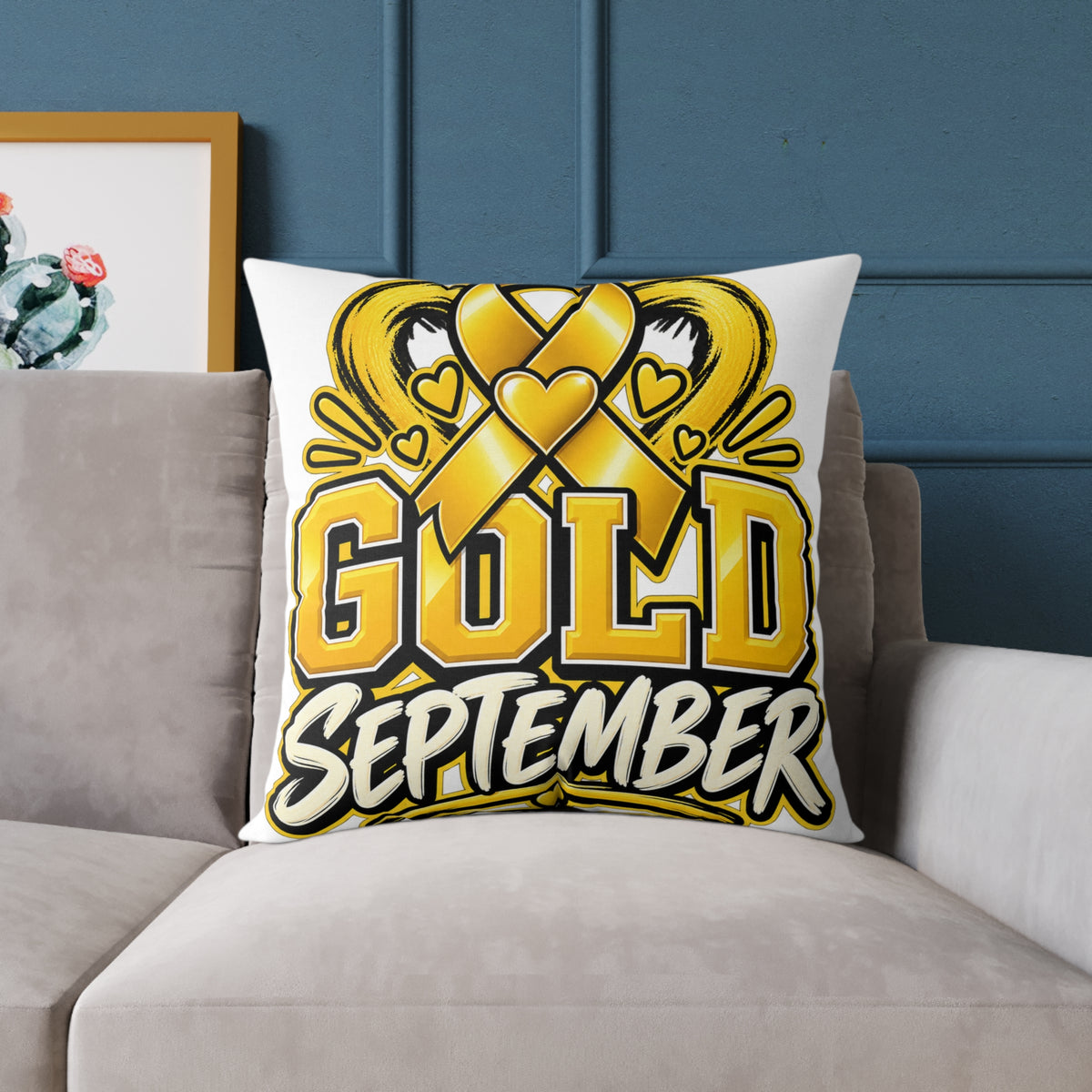 Gold September Pillow — Childhood Cancer Awareness Decorative Throw Pillow