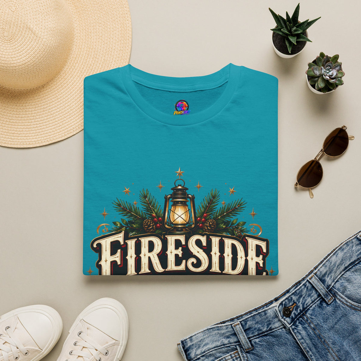 Fireside Festive Club T-Shirt — Cozy Holiday Lantern Graphic Tee