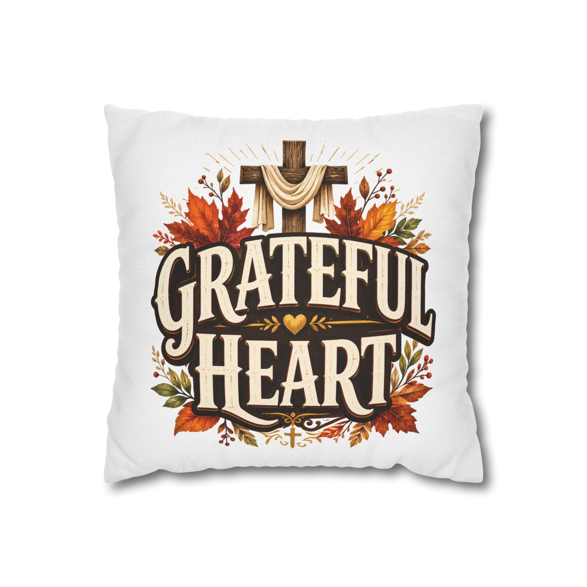 Thanksgiving Grateful Heart Throw Pillow — Autumn Cross Faith Decorative Pillowcase