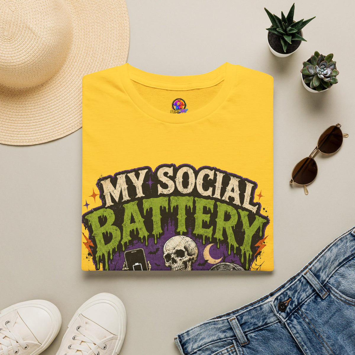 Halloween My Social Battery Unisex Softstyle T-Shirt