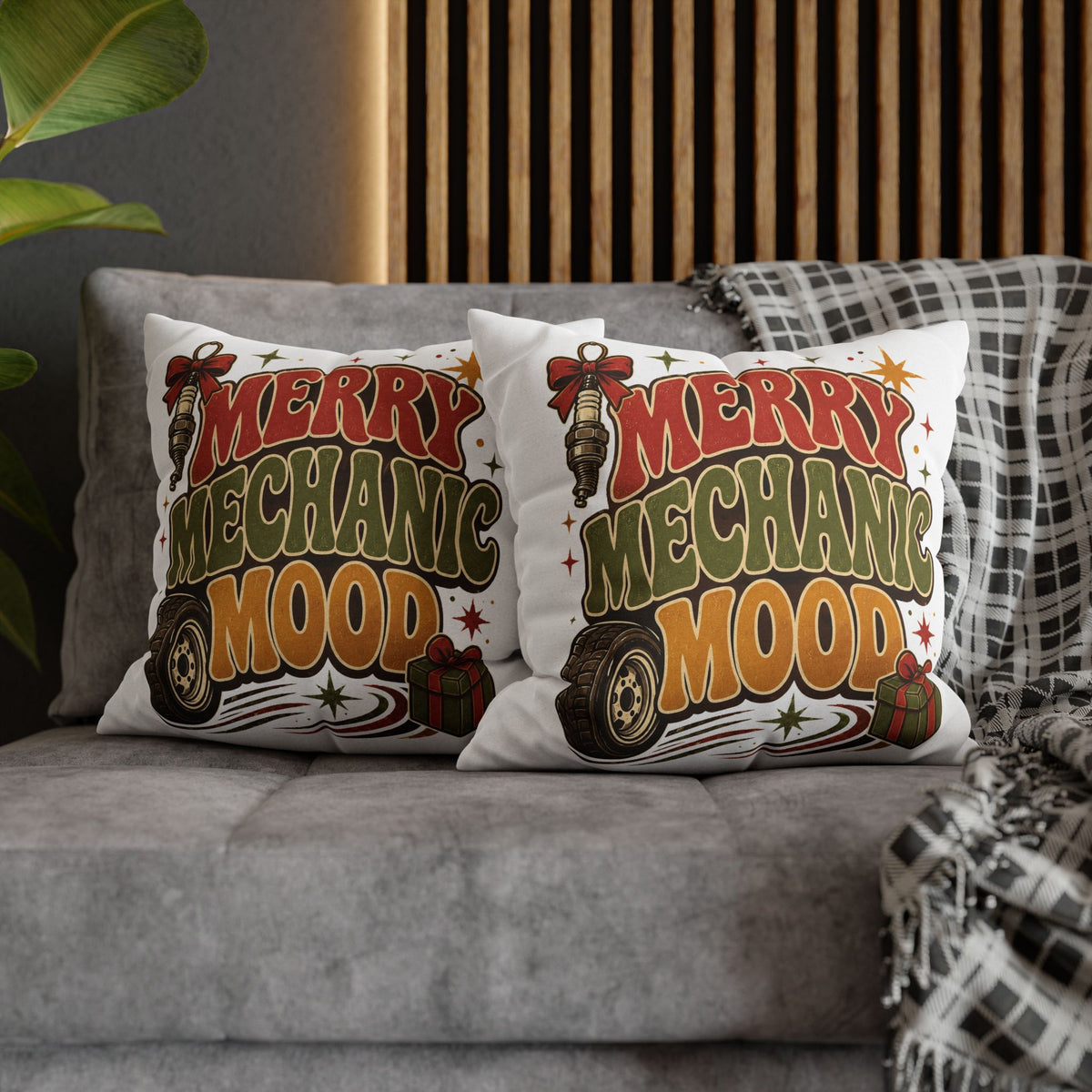 Merry Mechanic Mood Pillowcase Modern Day Christmas  — Festive Automotive Holiday Throw Pillowcase