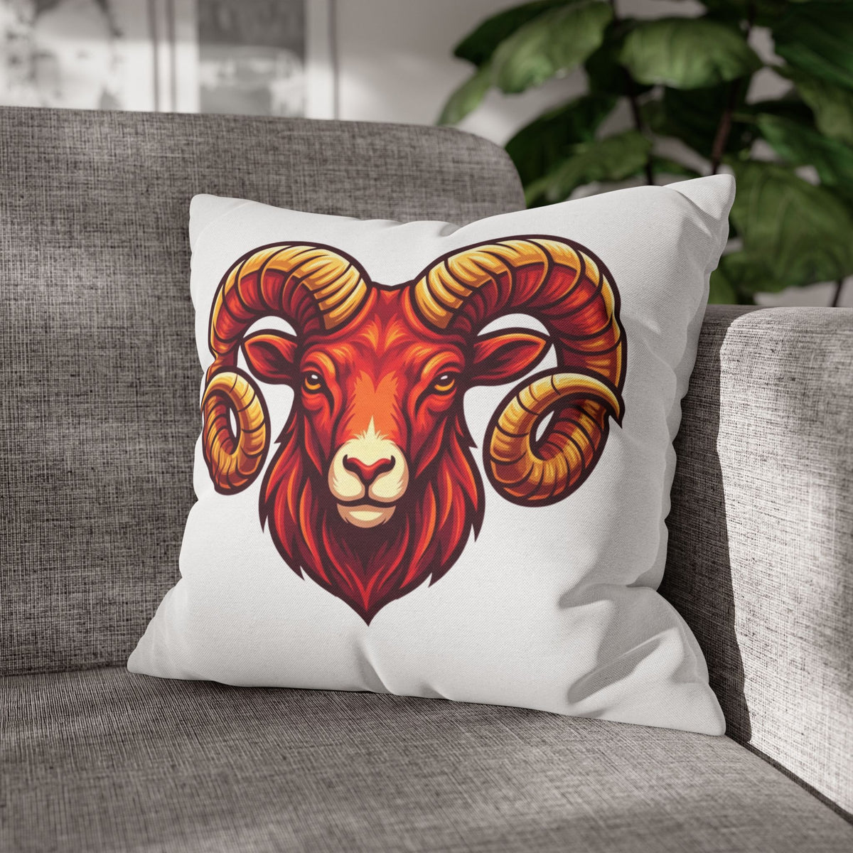 Aries Ram Throw Pillowcase — Bold Zodiac Goat Accent Pillow Cover