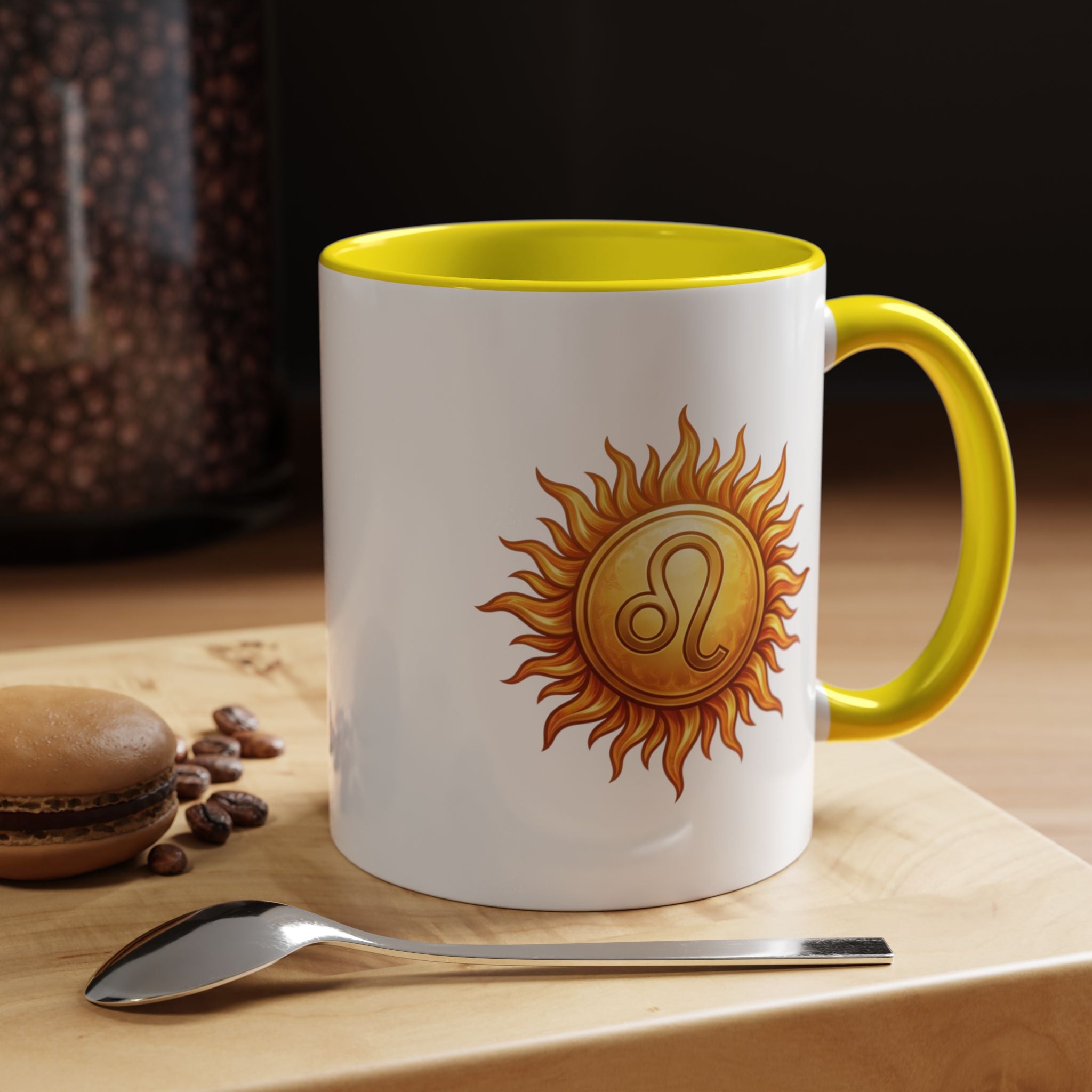 Leo Zodiac Sun Coffee Mug — Astrology Gift, Bold Sun & Leo Symbol Accent Mug