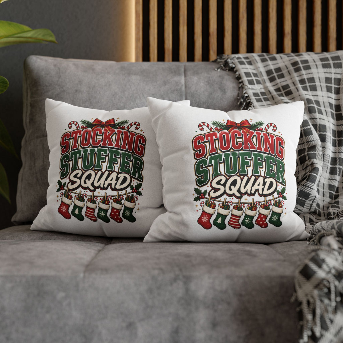 Christmas Stocking Stuffer Squad Holiday Pillowcase — Christmas Decorative Throw Pillow Cover