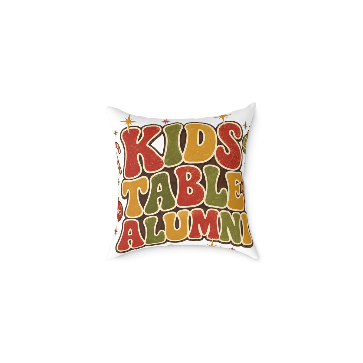 Christmas Kids Table Alumni Throw Pillow — Retro 70s Thanksgiving Accent Cushion