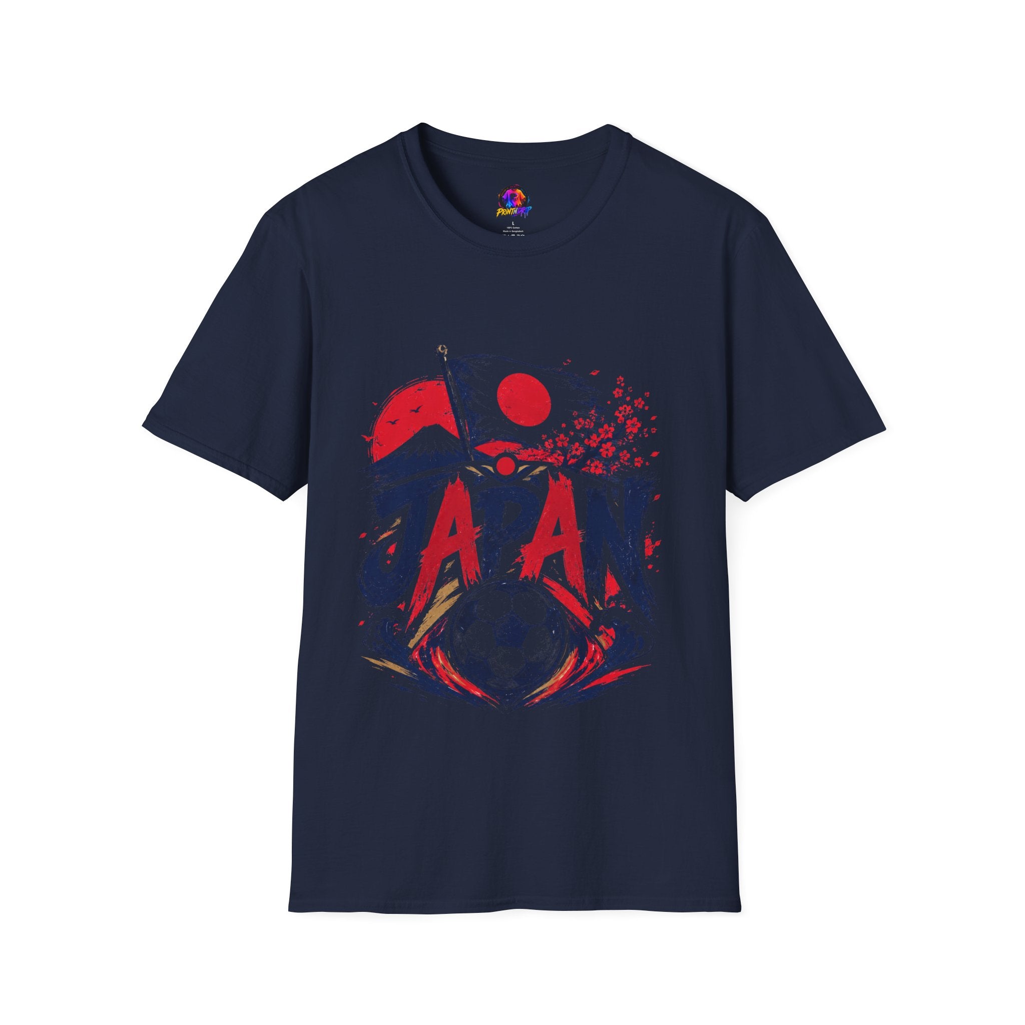 Japan Soccer T-Shirt — Japanese Flag & Cherry Blossom Football Graphic