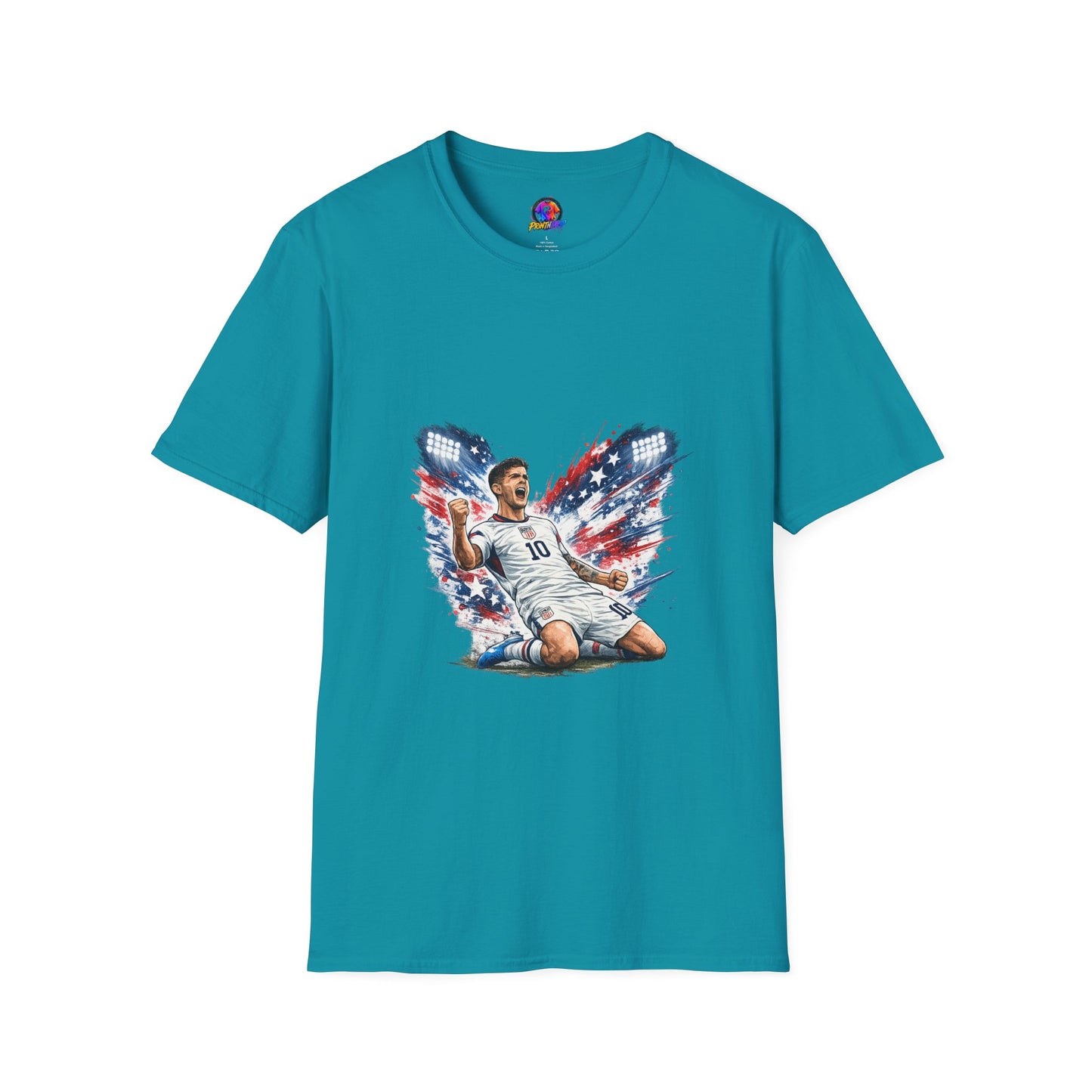 USA Soccer Player Flag T-Shirt — Patriotic Football Fan Tee