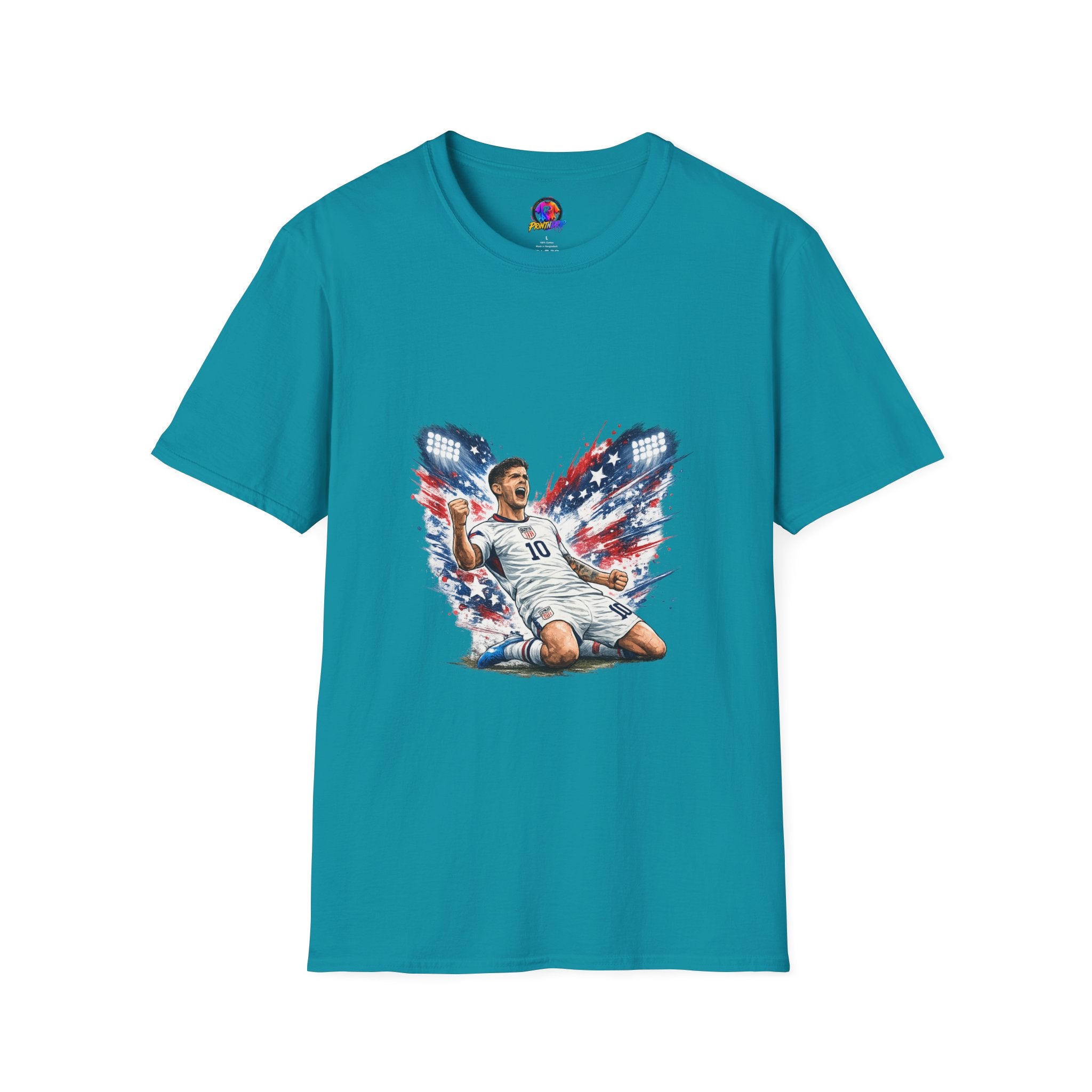 USA Soccer Player Flag T-Shirt — Patriotic Football Fan Tee