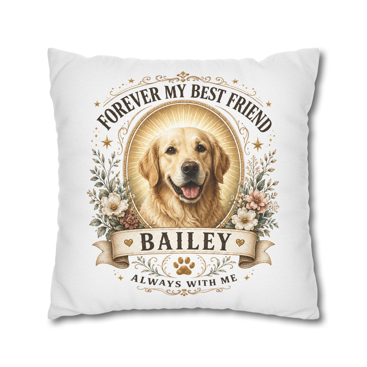 Forever My Best Friend Personalized Dog Photo Milo Bailey Dog Dad Mom Pillowcase — "Bailey" Memorial Throw Pillowcase