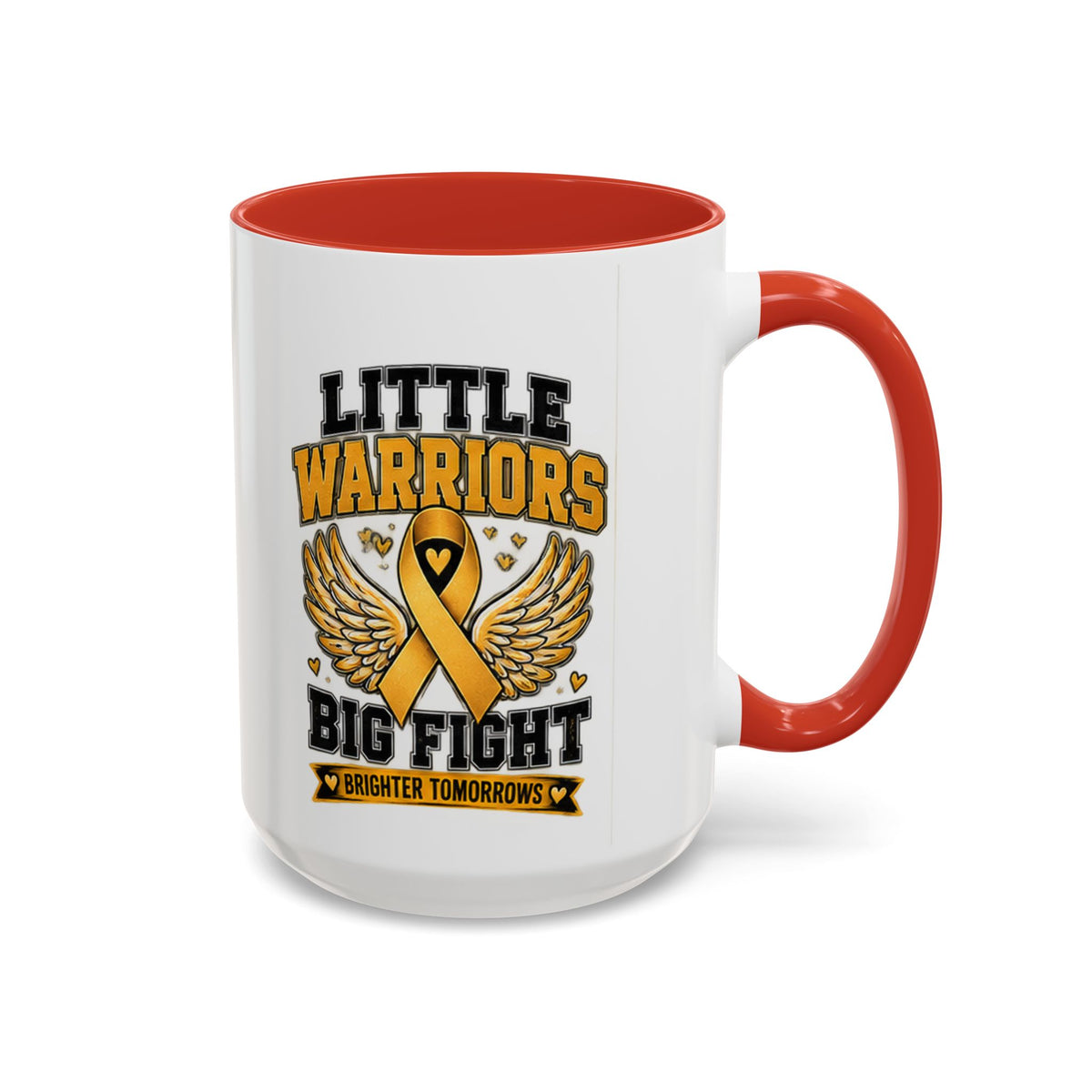 Little Warriors Big Fight Childhood Cancer Awareness Coffee Mug — Gold Ribbon Support Accent Mug