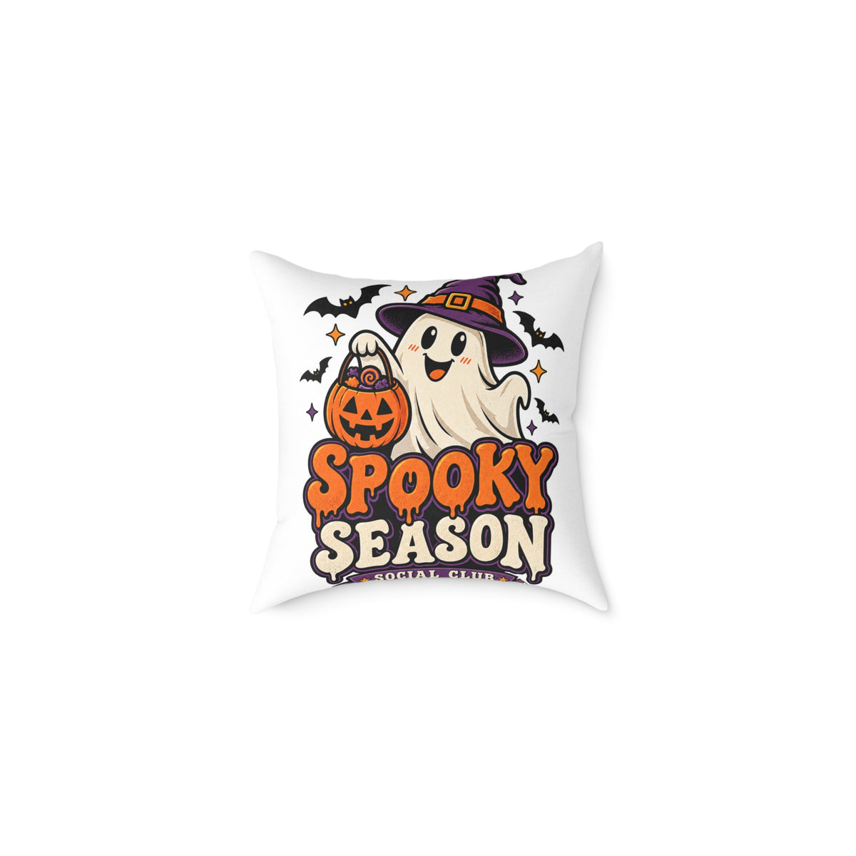 Spooky Season Halloween Pillow - Cute Ghost & Pumpkin Square Throw Pillow