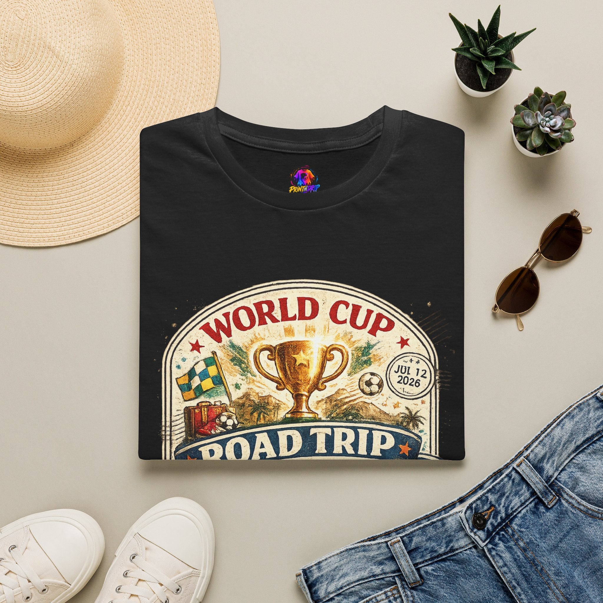 World Cup Road Trip T-Shirt — Vintage Soccer Trophy Design