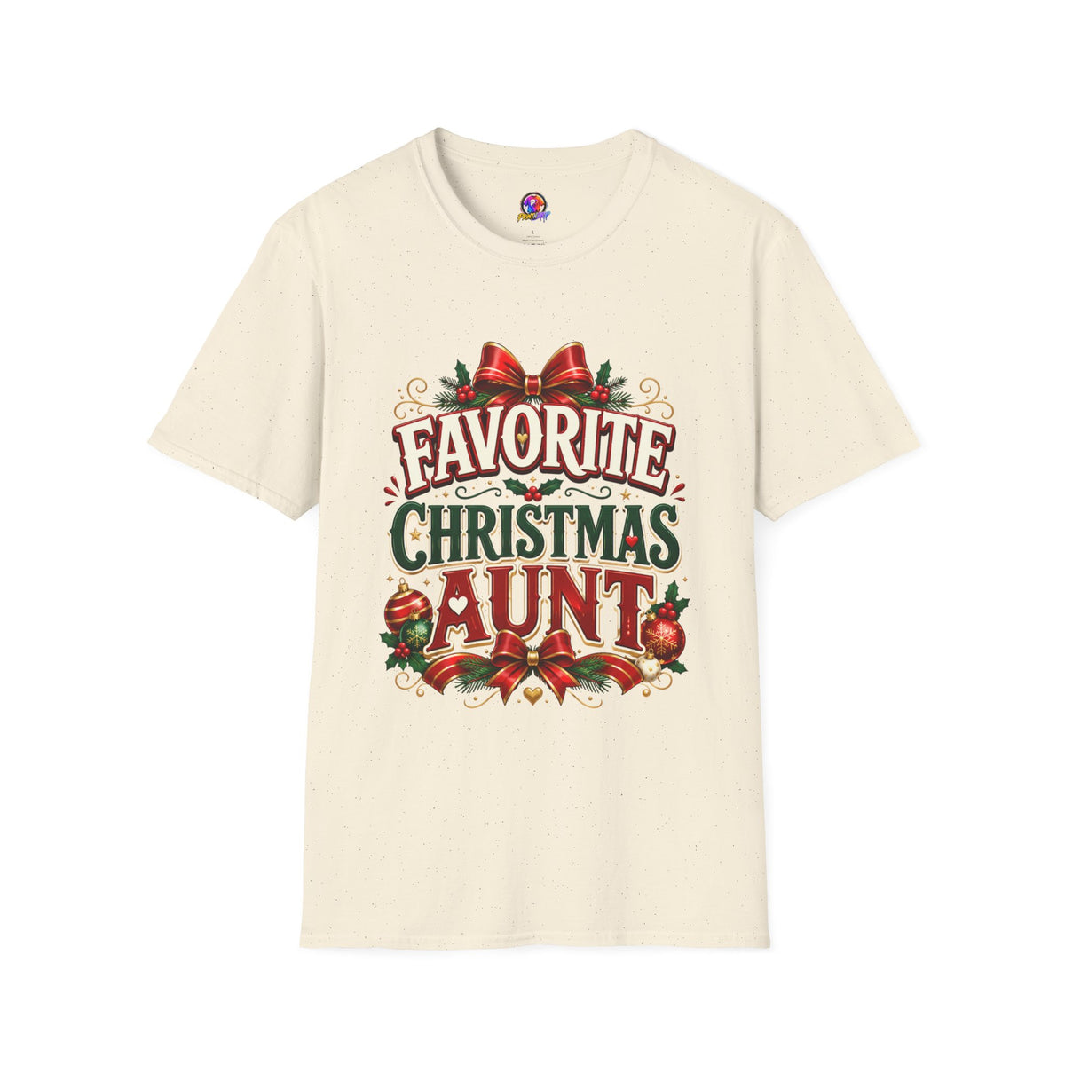 Favorite Christmas Aunt T-Shirt — Festive Holiday Auntie Tee with Bow & Holly