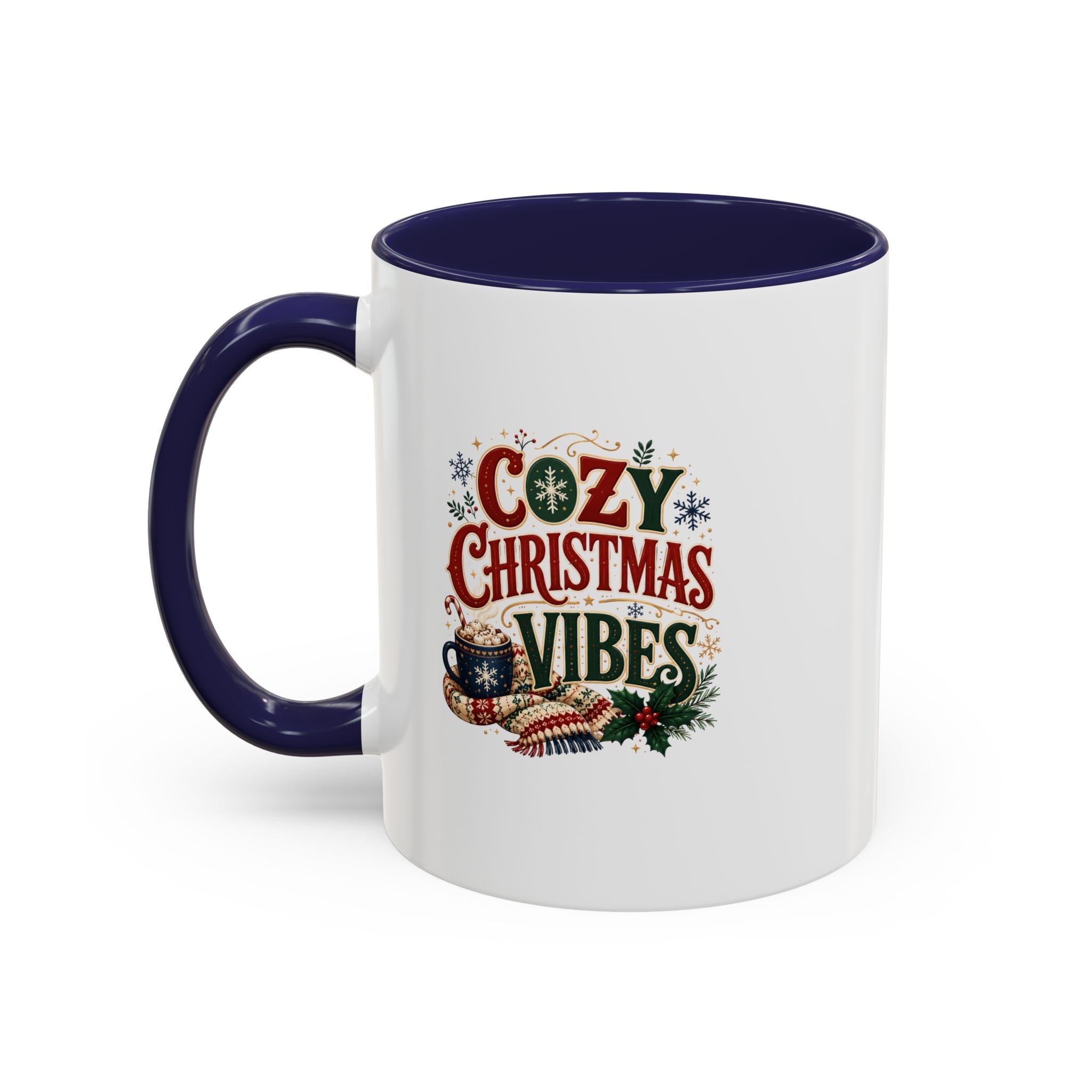 Cozy Christmas Vibes Accent Coffee Mug — Holiday Hot Cocoa Mug